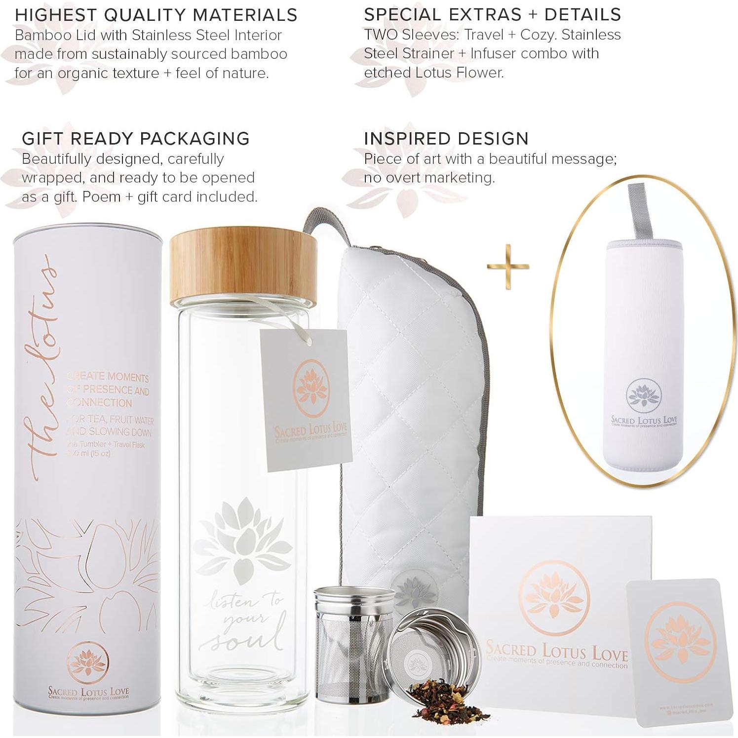 Vaso de Té Loto Sagrado Amor 443ml con Infusor y Colador