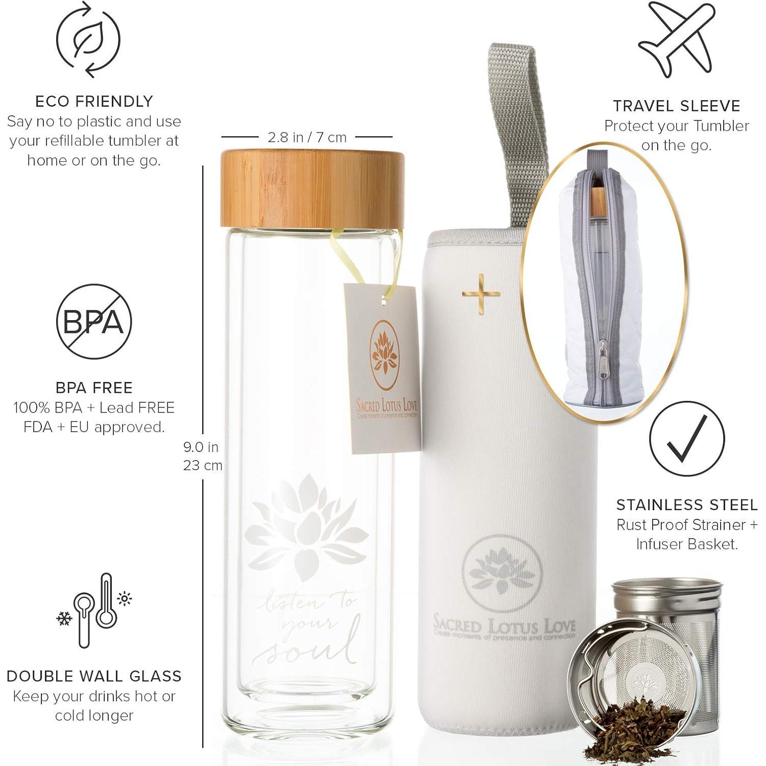 Vaso de Té Loto Sagrado Amor 443ml con Infusor y Colador