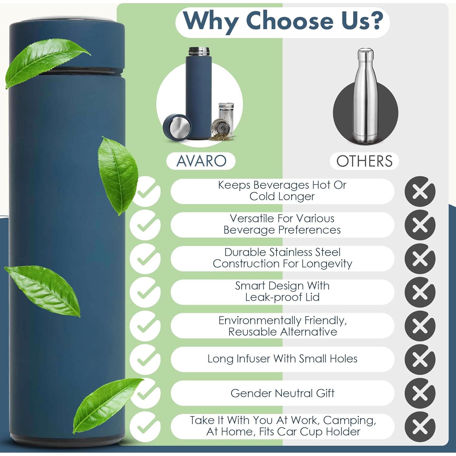 Termo Aislado AVARO 500ml con Infusor para Té y Café