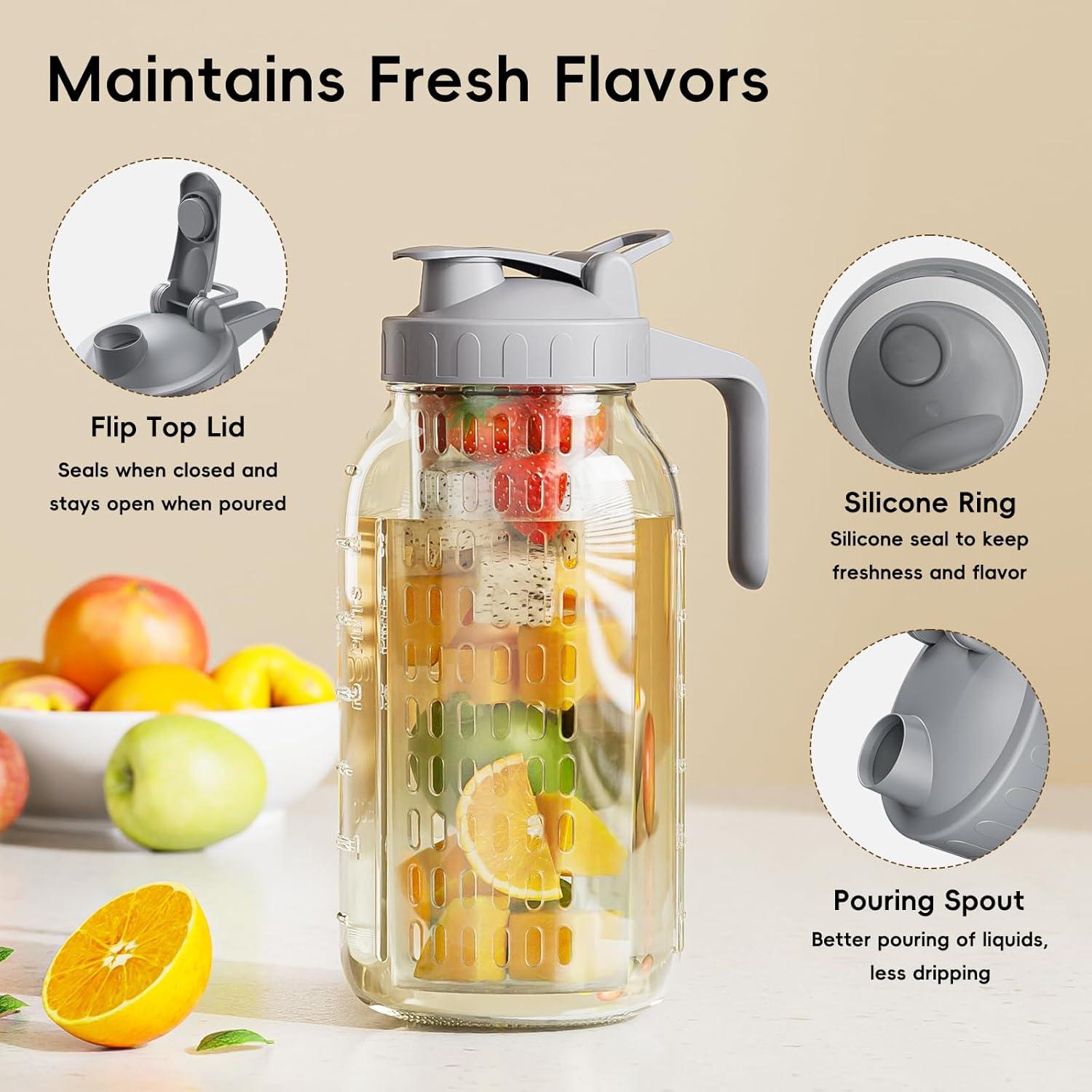 Jarra de Vidrio 1.81L OneDream con Infusor de Frutas y Tapa Hermética