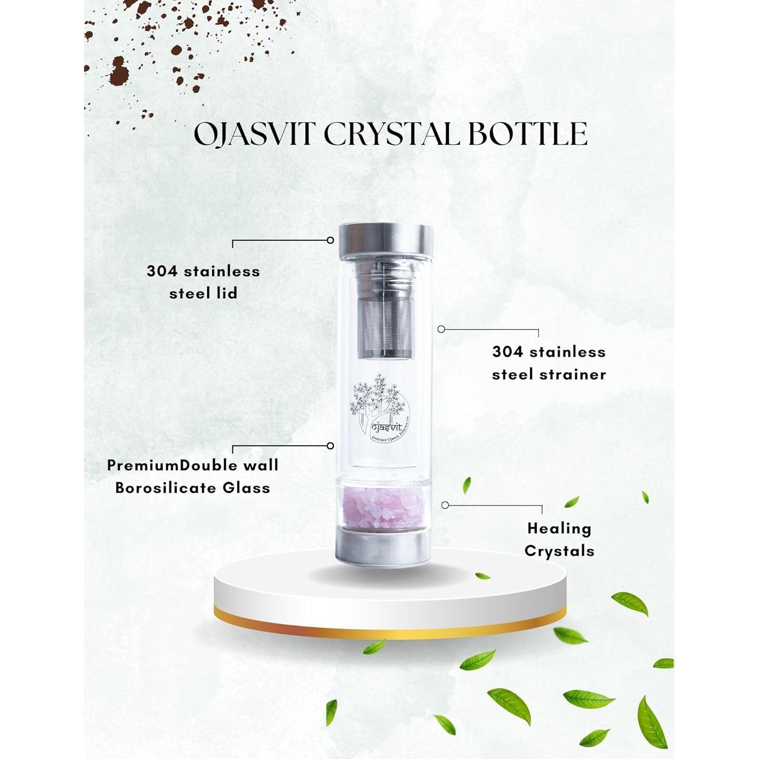 Botella Infusora de Té Ojasvit 355ml Doble Pared Cuarzo Rosa