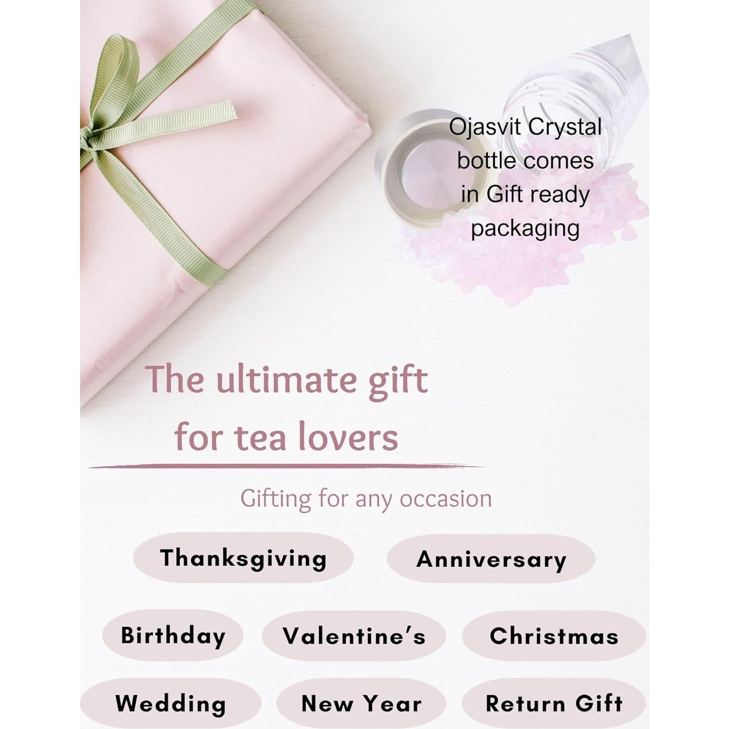 Botella Infusora de Té Ojasvit 355ml Doble Pared Cuarzo Rosa