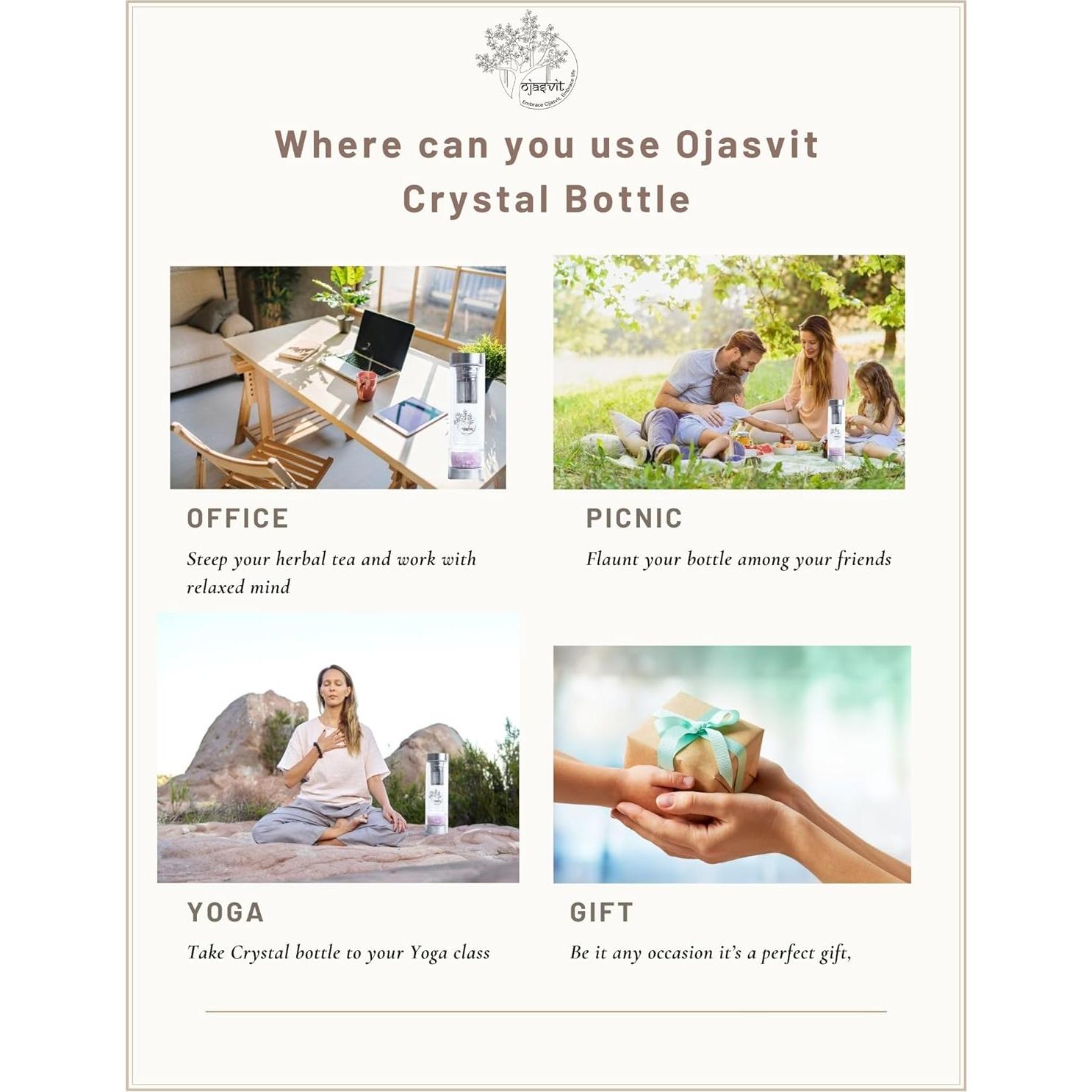 Botella Infusora de Té Ojasvit 355ml Doble Pared Cuarzo Rosa