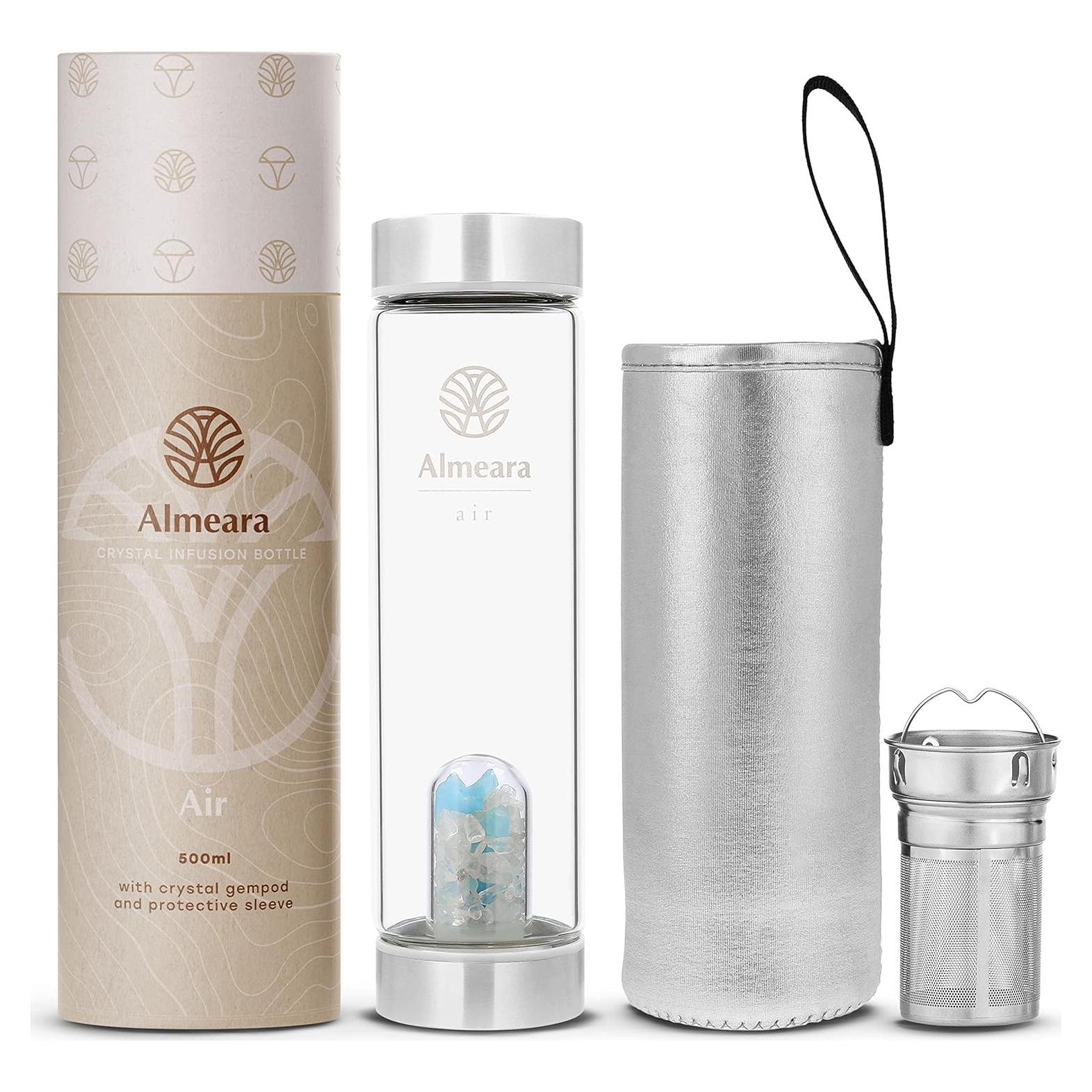 Botella de Agua de Cristal Almeara 480ml con Infusor y Cristales
