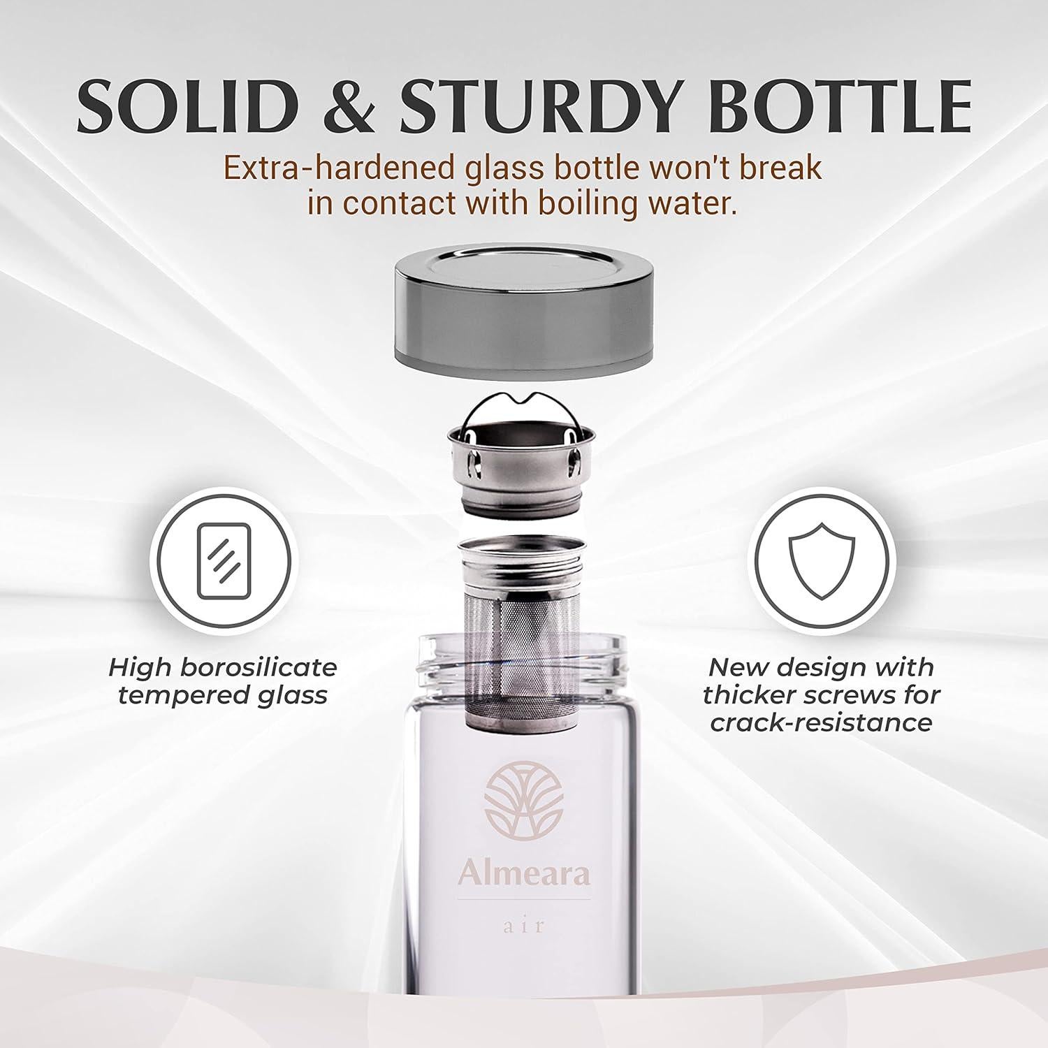 Botella de Agua de Cristal Almeara 480ml con Infusor y Cristales