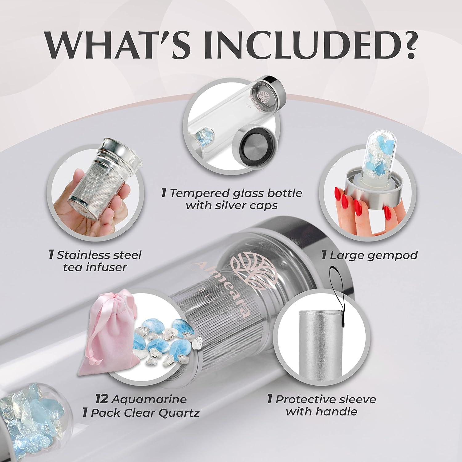 Botella de Agua de Cristal Almeara 480ml con Infusor y Cristales