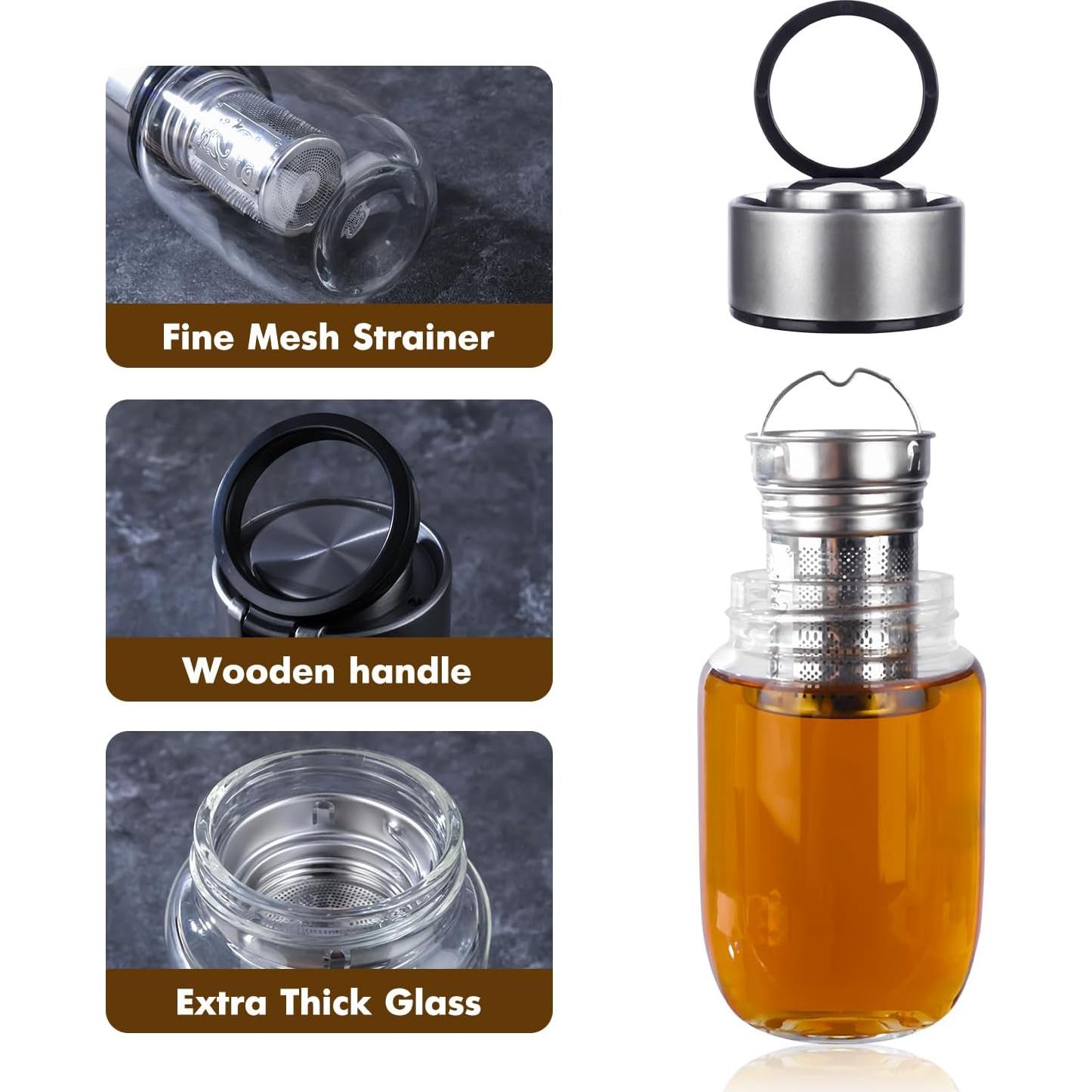 Botella Infusor de Té GlazzKraft 550 ml Vidrio Doble Pared