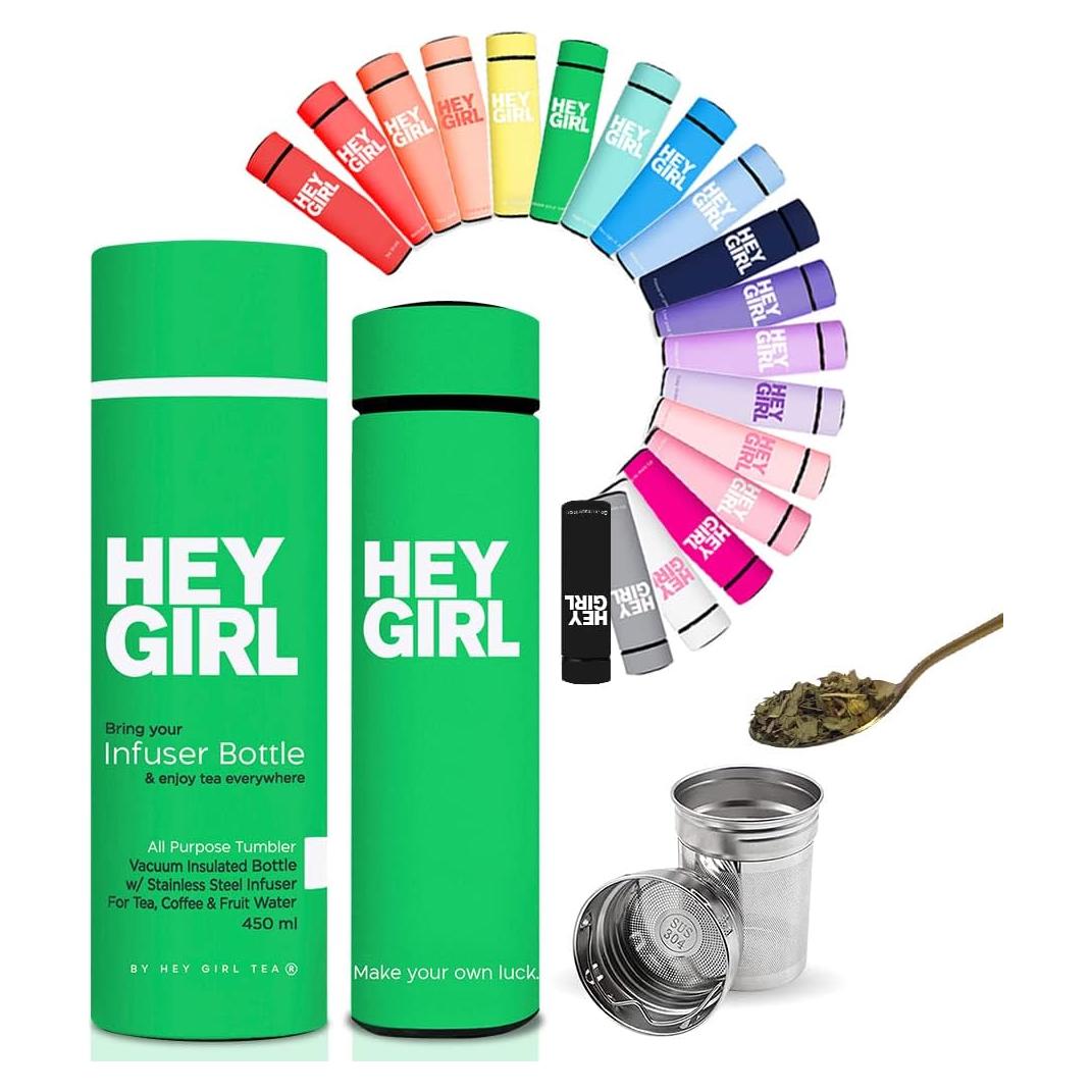 Botella Infusora de Té Hey Girl 450ml Acero Inoxidable Verde