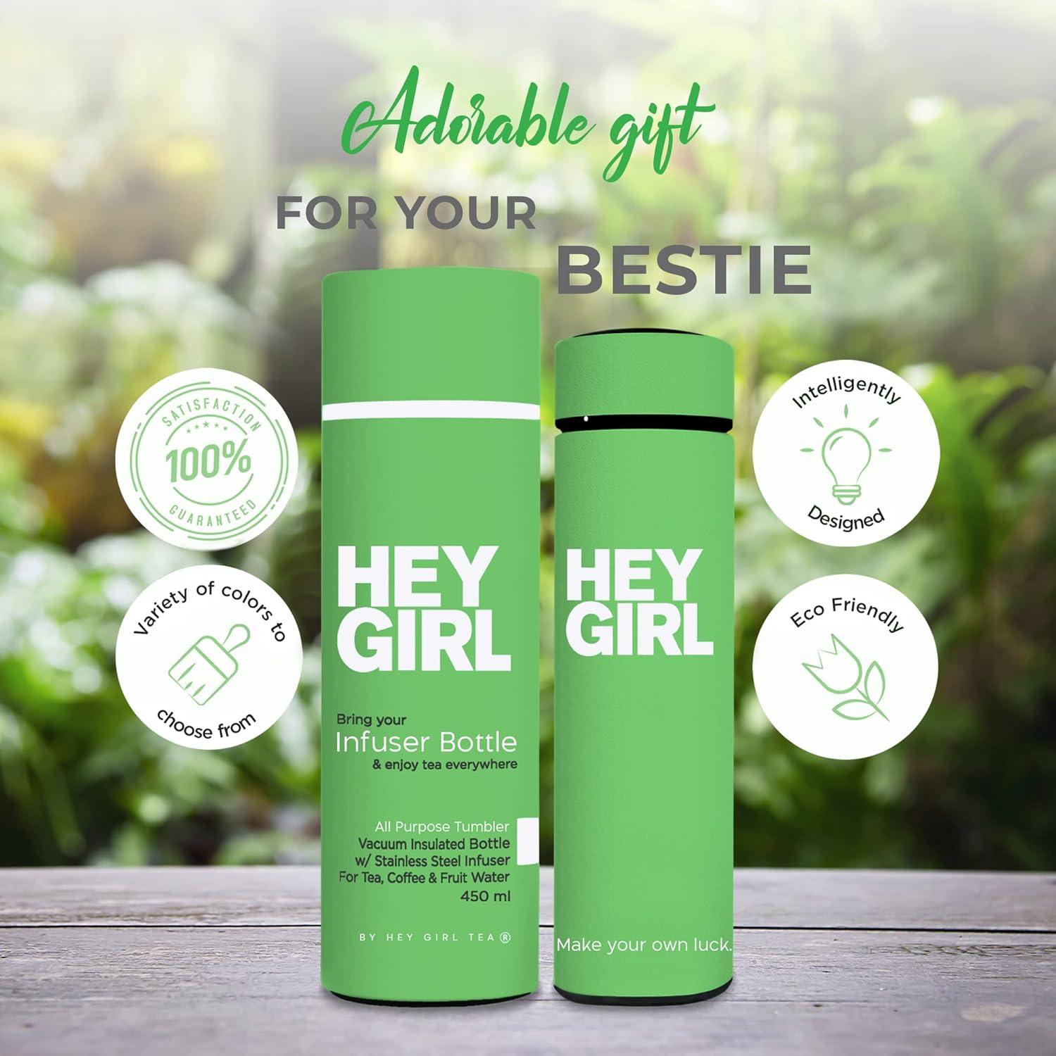 Botella Infusora de Té Hey Girl 450ml Acero Inoxidable Verde