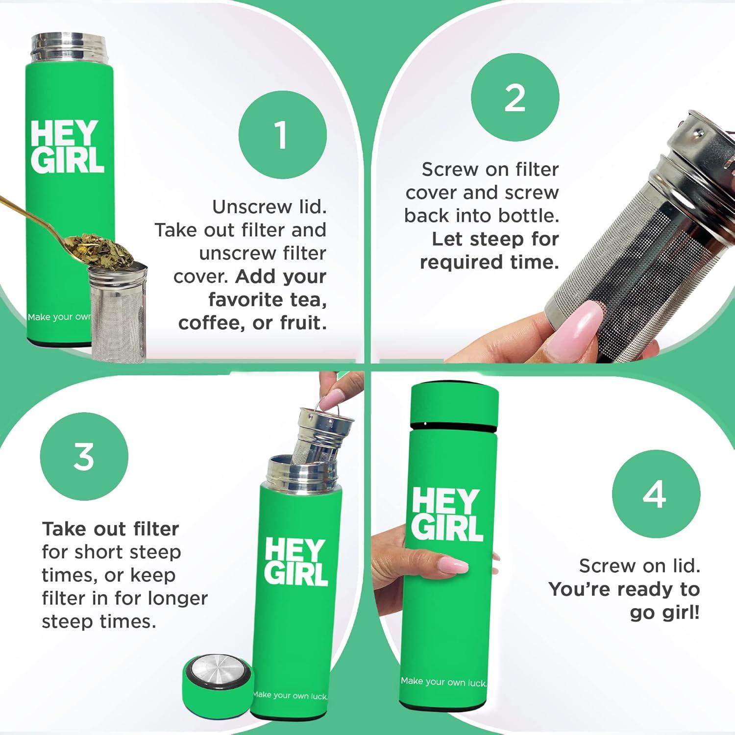 Botella Infusora de Té Hey Girl 450ml Acero Inoxidable Verde