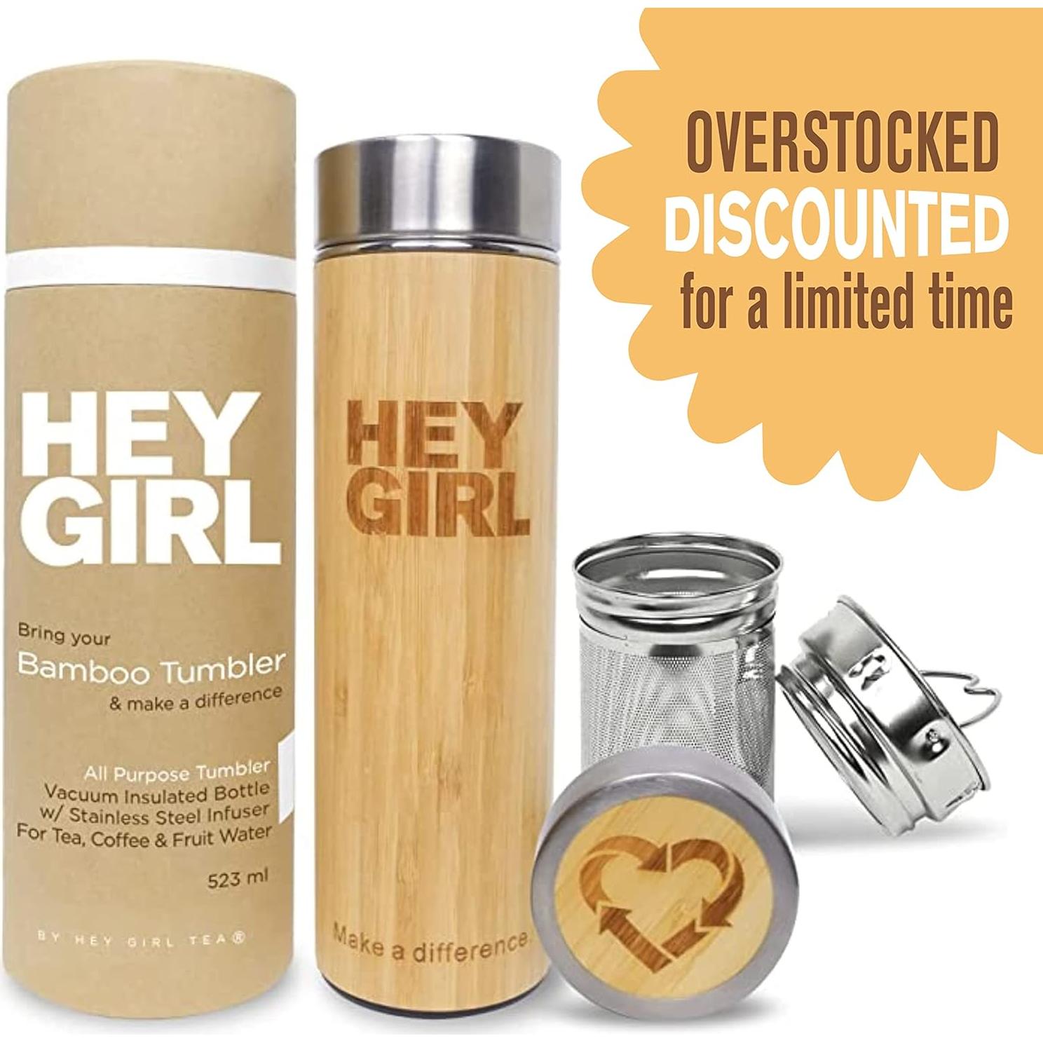 Botella Infusora de Té de Bambú Hey Girl 532 ml Aislada