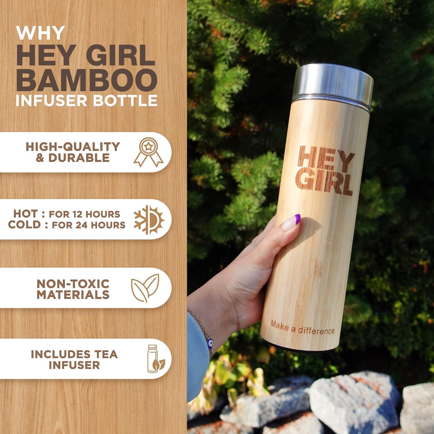 Botella Infusora de Té de Bambú Hey Girl 532 ml Aislada