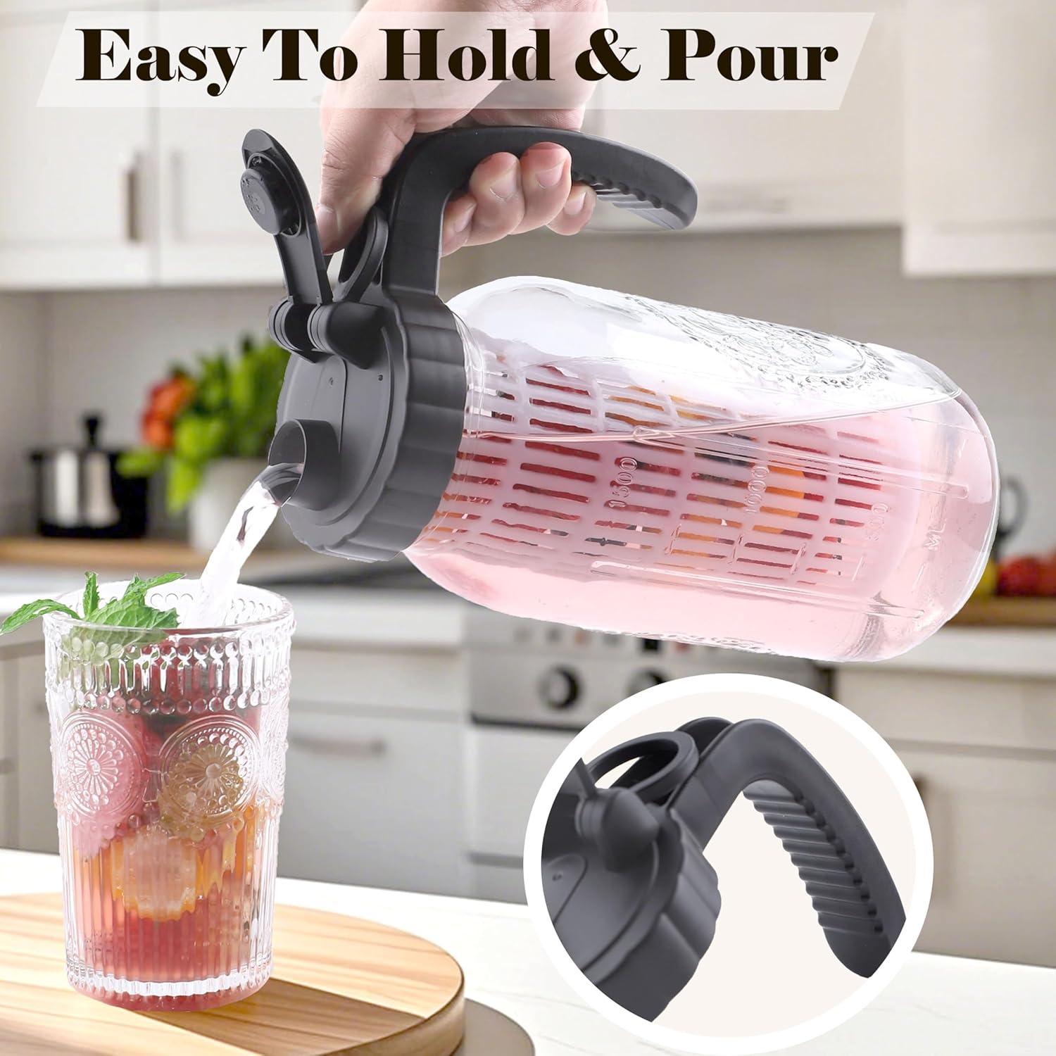 Jarra de Mason de Vidrio 1.81L GMJYAN con Infusor - 2 Piezas