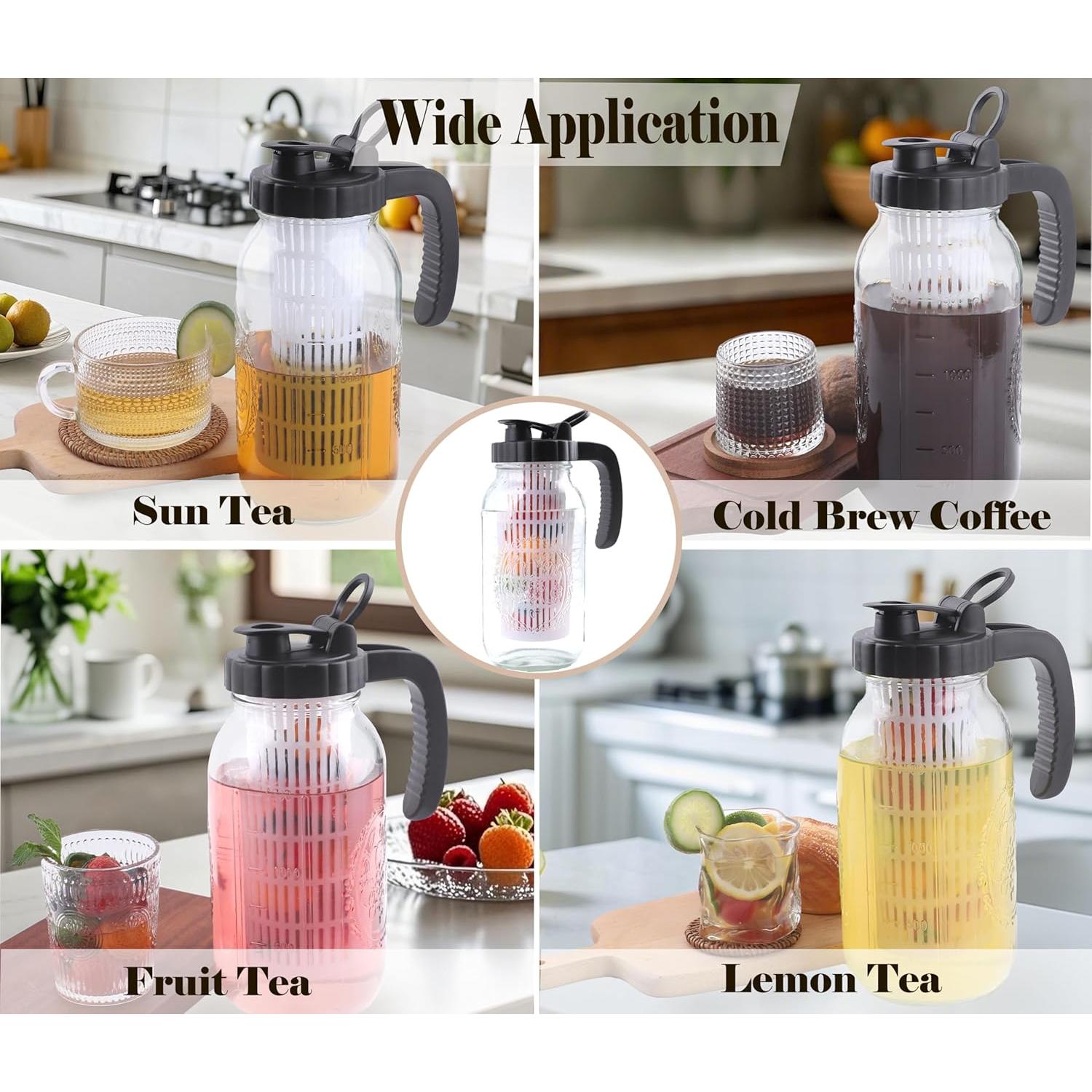 Jarra de Mason de Vidrio 1.81L GMJYAN con Infusor - 2 Piezas