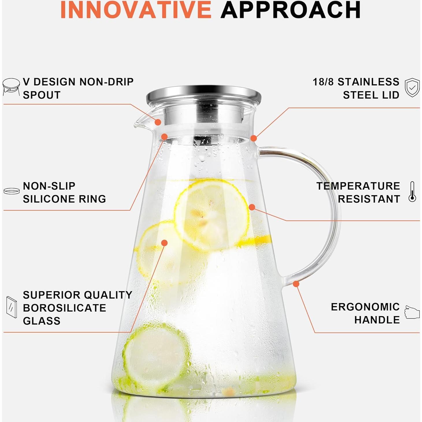 Jarra de Vidrio SUSTEAS 1.8L con Tapa y Cepillo de Limpieza