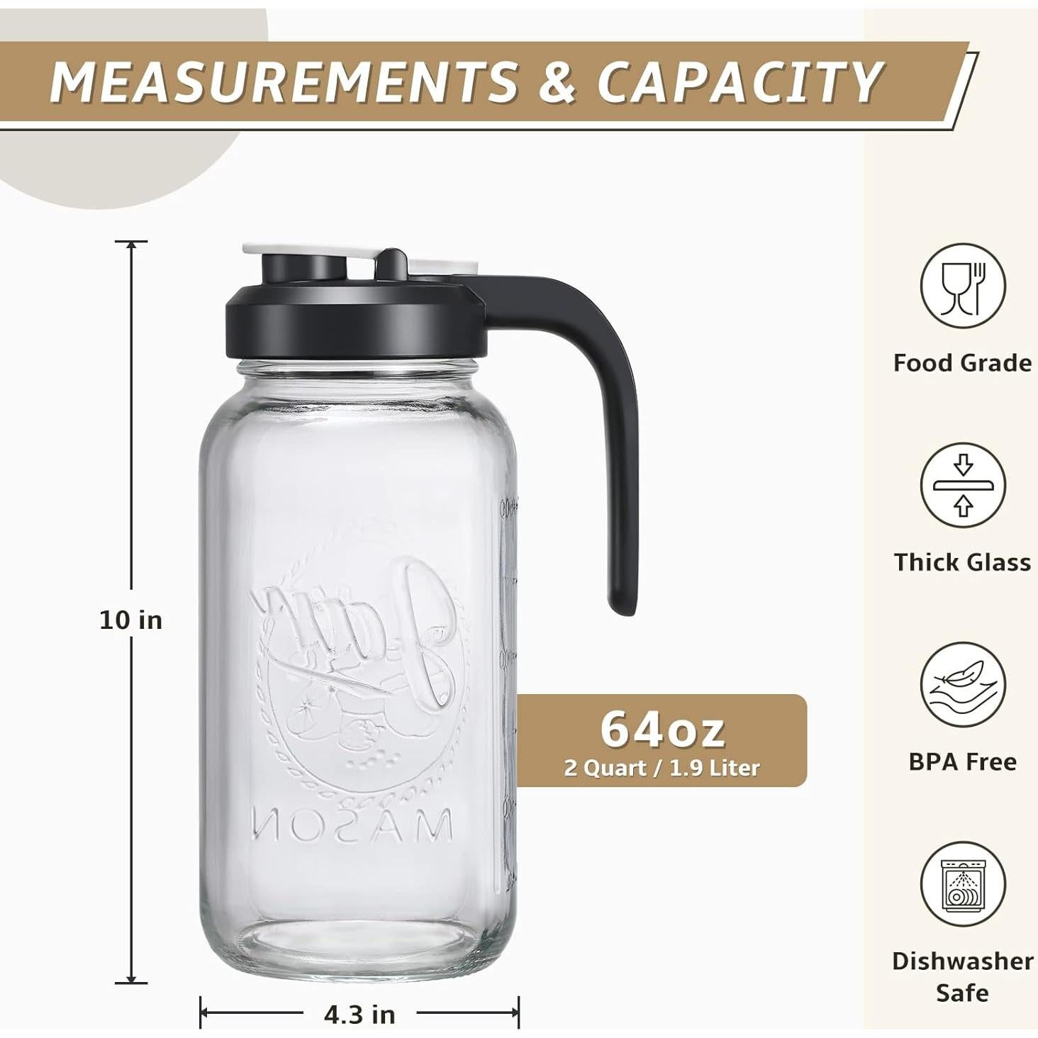 Jarra de Vidrio AOZITA 1.89L con Tapa Filtrante y Mango Ergonómico