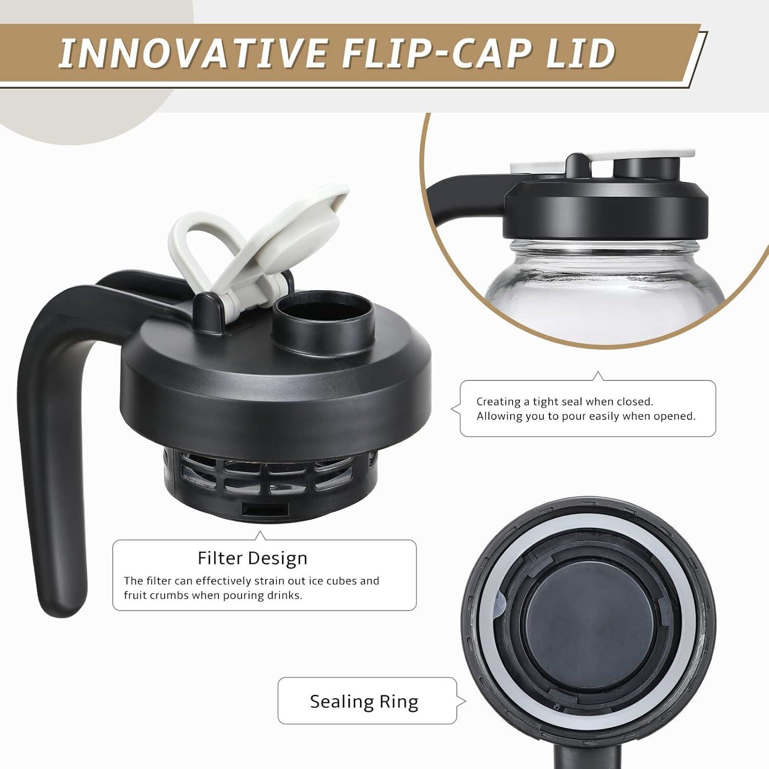 Jarra de Vidrio AOZITA 1.89L con Tapa Filtrante y Mango Ergonómico