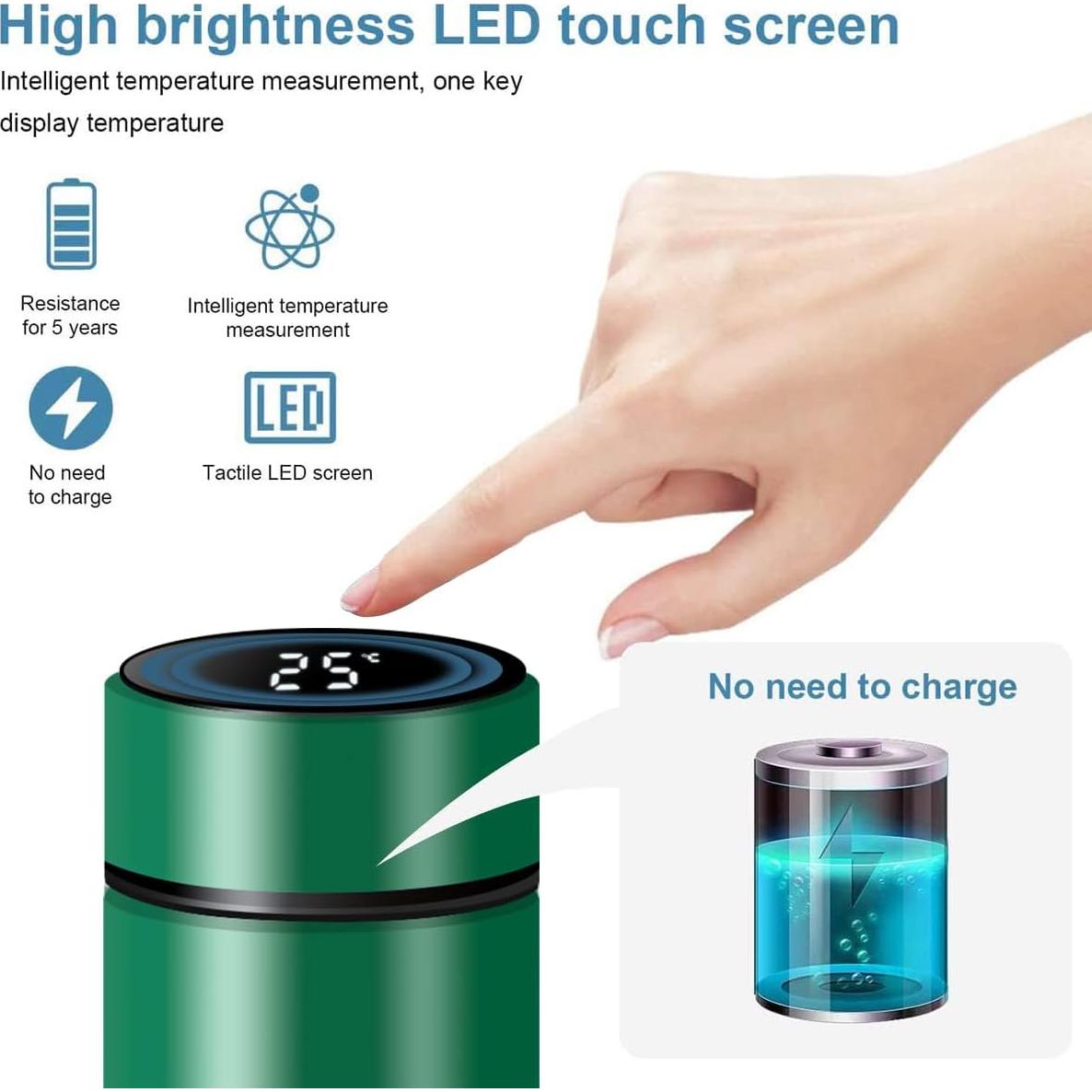 Botella de Agua Inteligente ZMHQLPDZ 450ml Acero Inoxidable Verde