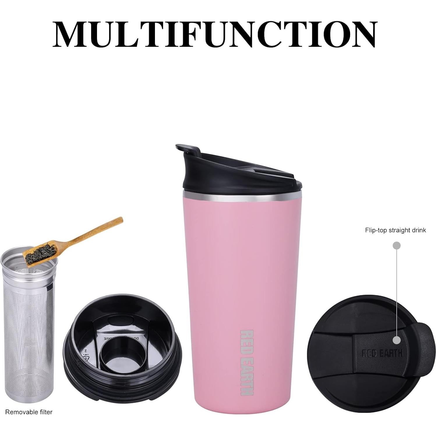 Taza de Té de Viaje GiNT 17oz Acero Inoxidable Rosa con Infusor