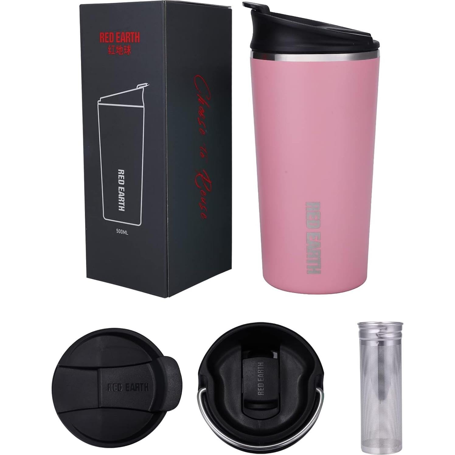 Taza de Té de Viaje GiNT 17oz Acero Inoxidable Rosa con Infusor