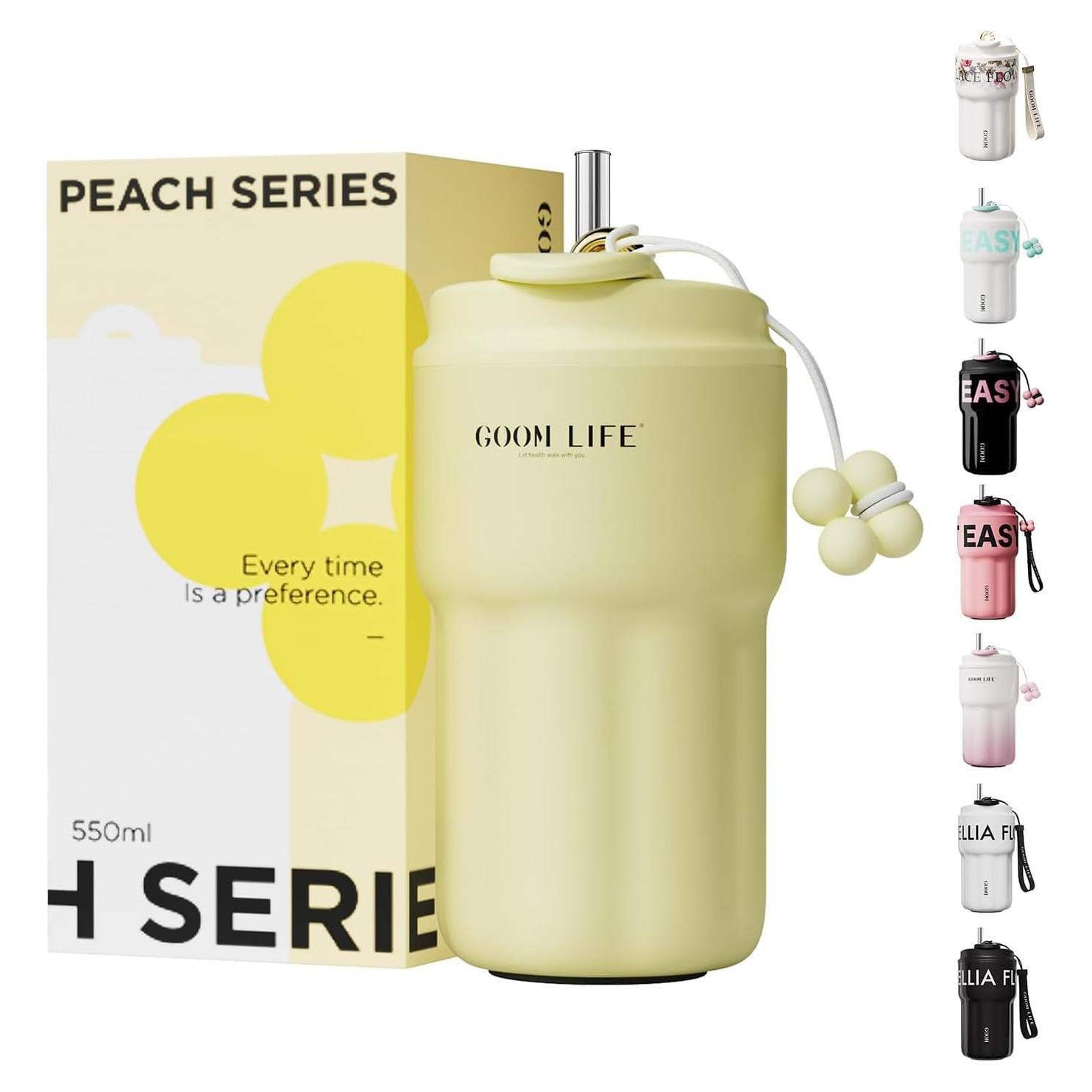 Vaso Aislado GOOM 18oz Acero Inoxidable Amarillo con Popote