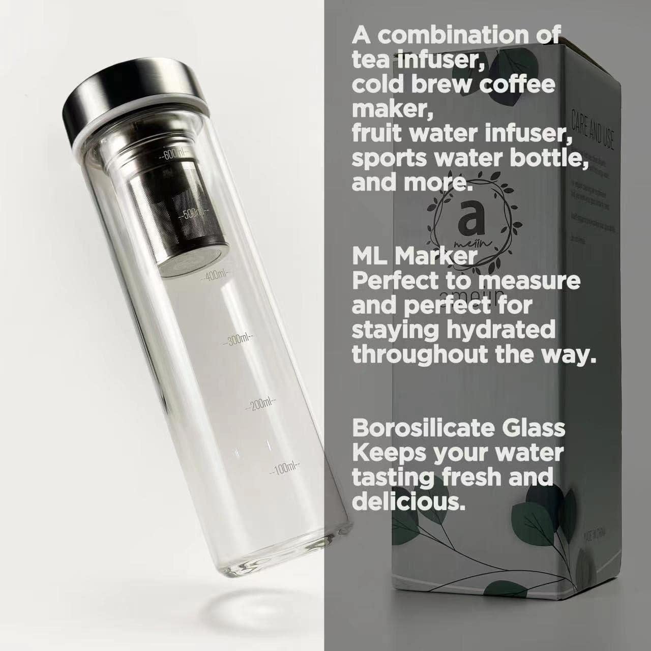 Botella de Agua de Vidrio Borosilicato 0.68L Ameiin con Infusor