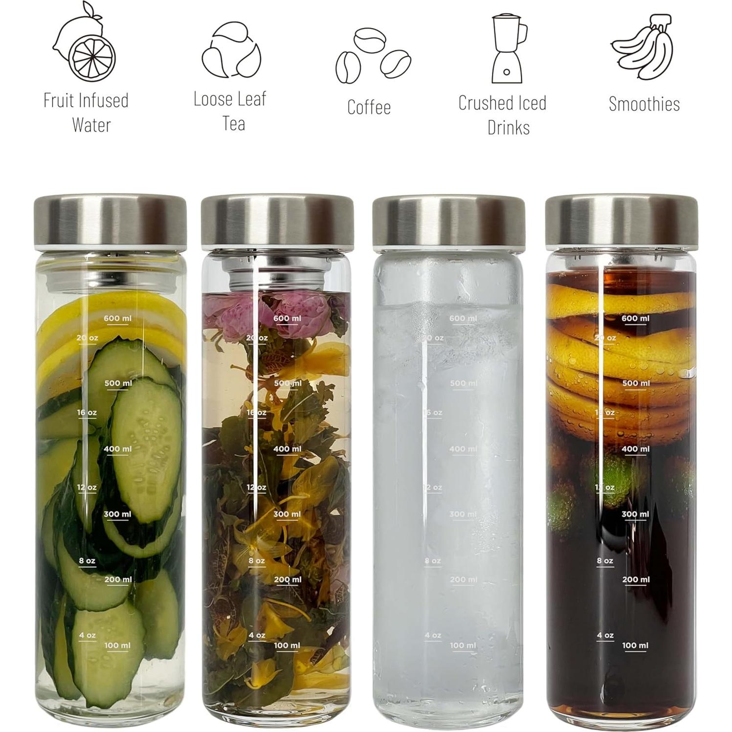 Botella de Agua de Vidrio Borosilicato 0.68L Ameiin con Infusor