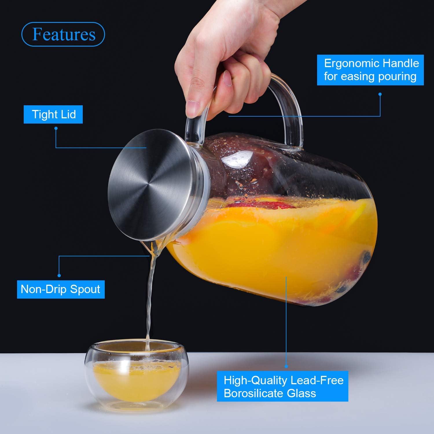 Jarra de vidrio borosilicato Vekonn 2L con tapa y cepillo