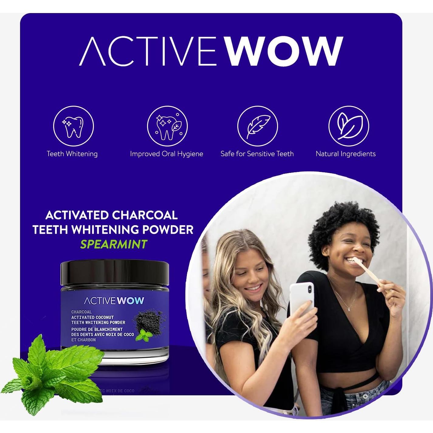 Polvo de Carbón Activado de Coco Active Wow 20g - Menta