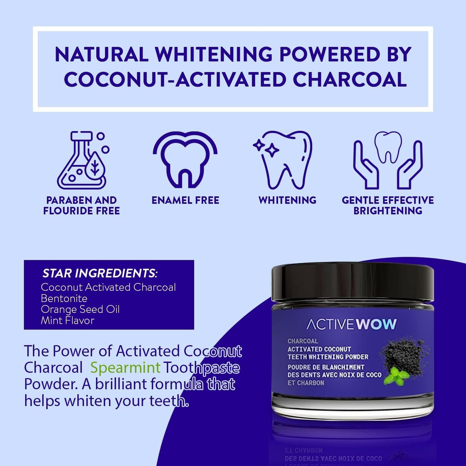 Polvo de Carbón Activado de Coco Active Wow 20g - Menta