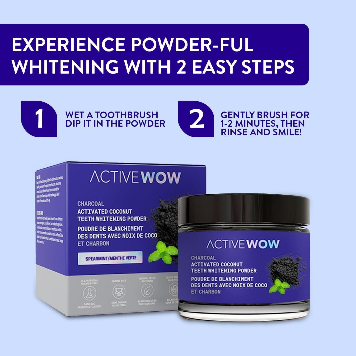 Polvo de Carbón Activado de Coco Active Wow 20g - Menta
