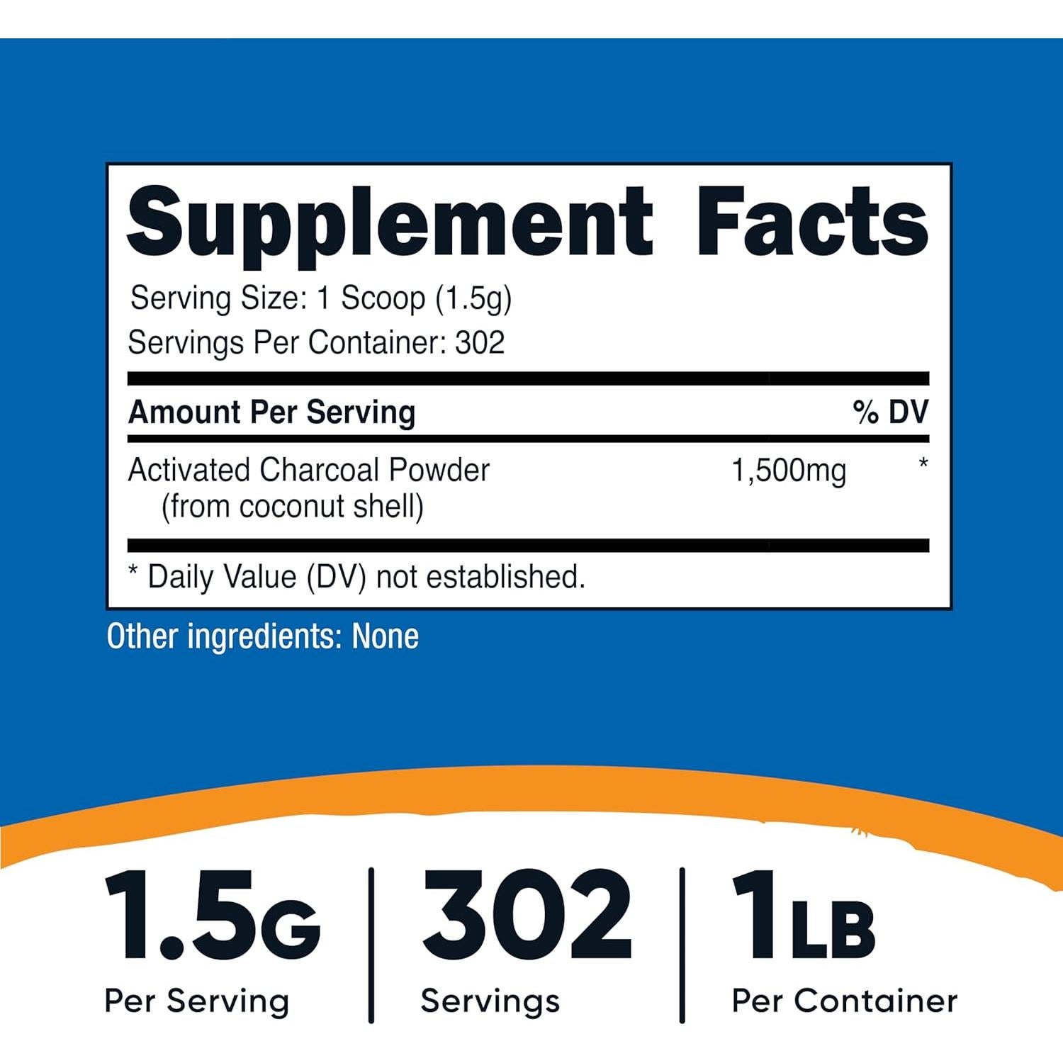 Polvo de Carbón Activado Nutricost 0.45kg - Grado Alimenticio