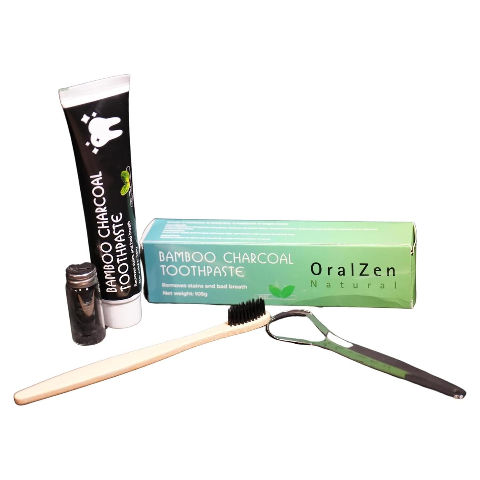 Kit de Cuidado Dental OralZen - Pasta de Carbón, Cepillo y Hilo