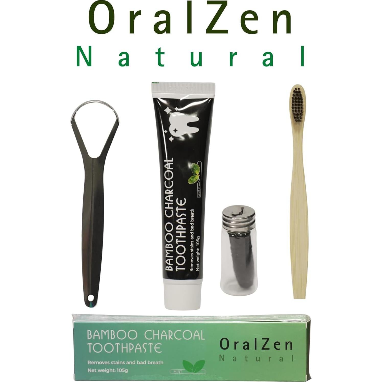 Kit de Cuidado Dental OralZen - Pasta de Carbón, Cepillo y Hilo