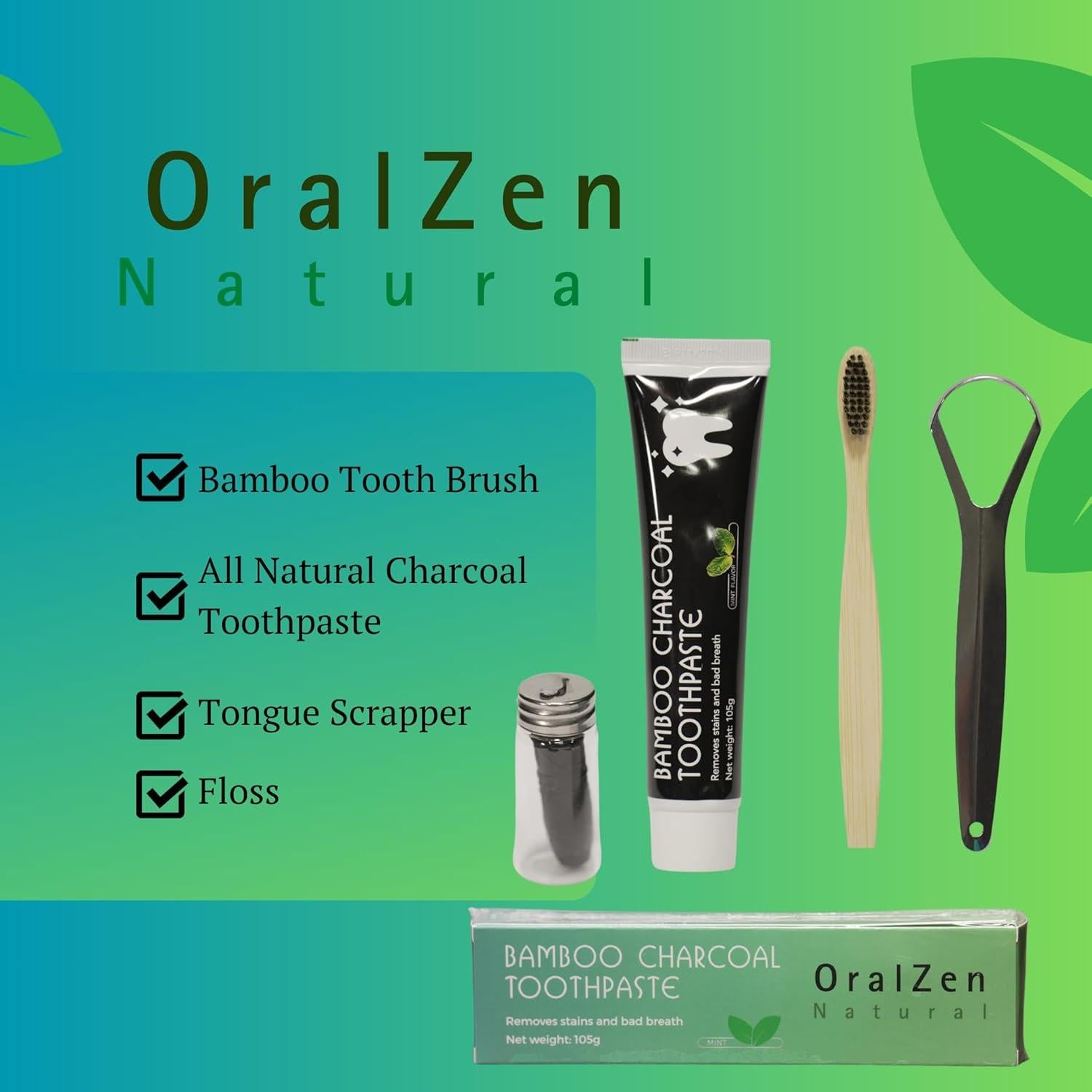 Kit de Cuidado Dental OralZen - Pasta de Carbón, Cepillo y Hilo