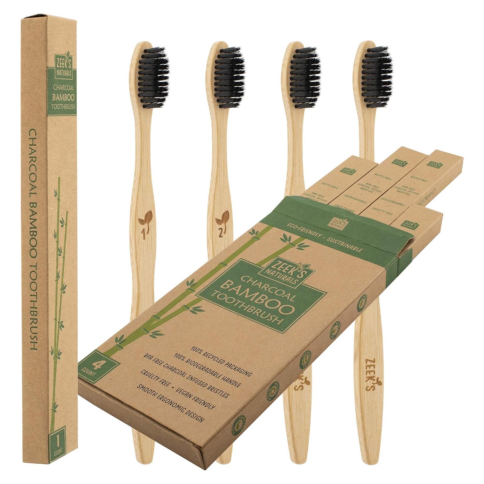 Cepillos de Dientes de Bambú Ecológicos Zeek's Naturals - 4 Unidades