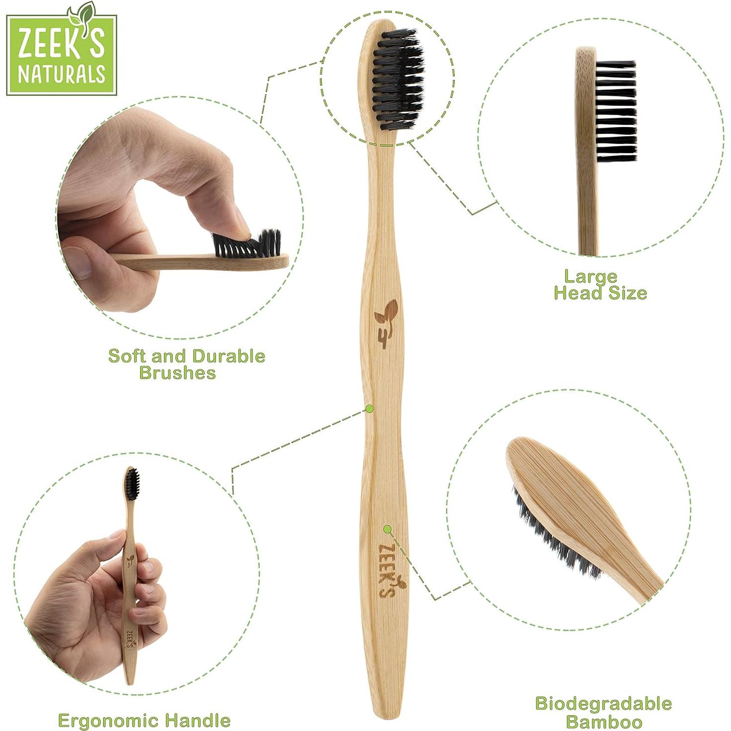 Cepillos de Dientes de Bambú Ecológicos Zeek's Naturals - 4 Unidades