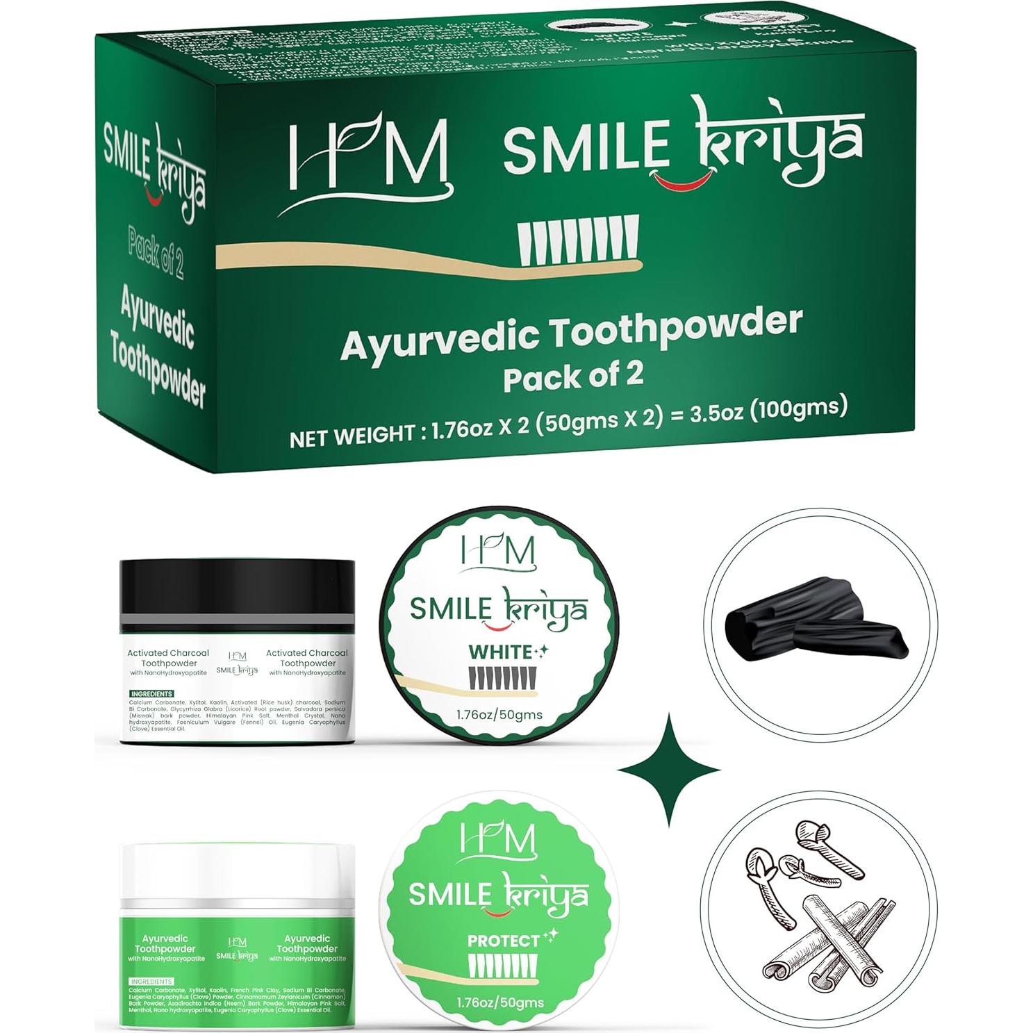 Duo de Polvo de Dientes Ayurvédico Smile Kriya 100g