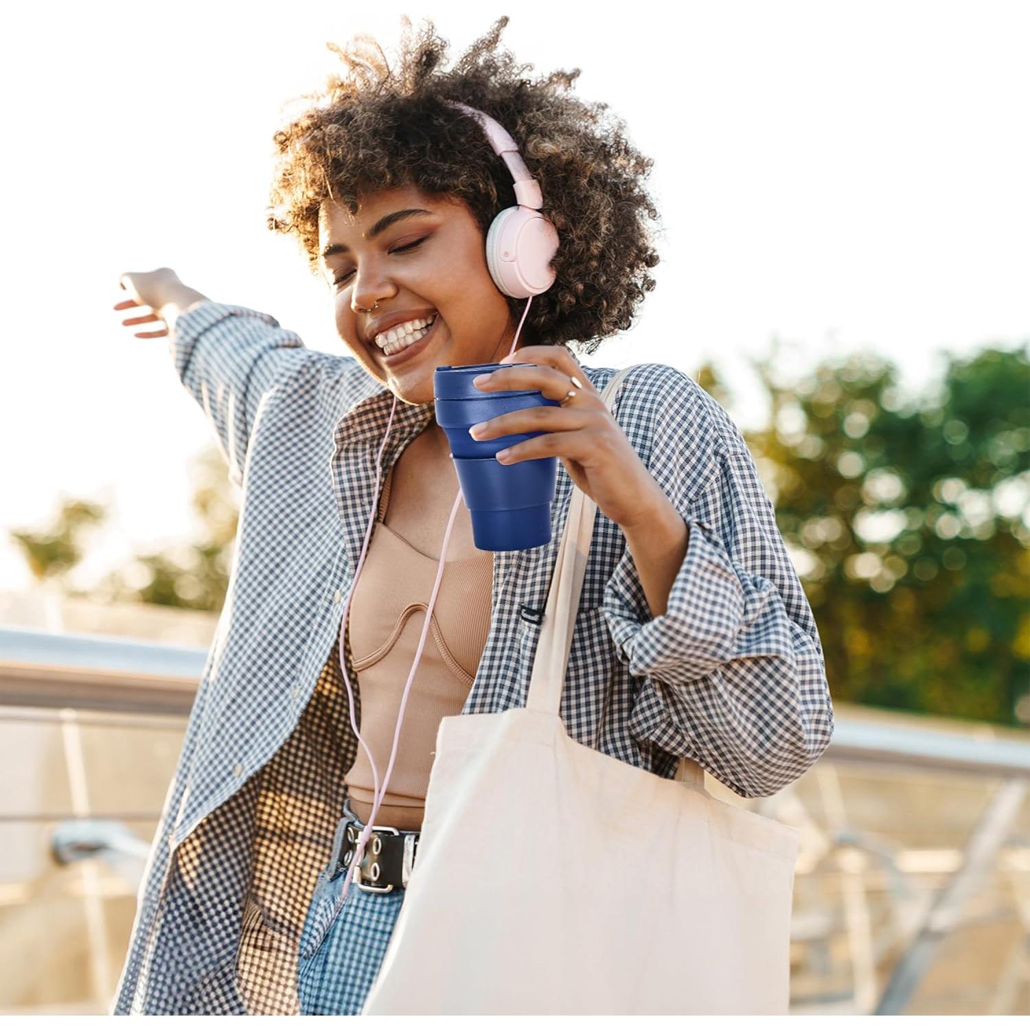 Taza Plegable Reutilizable HYDRATE 400ml Azul para Viajes