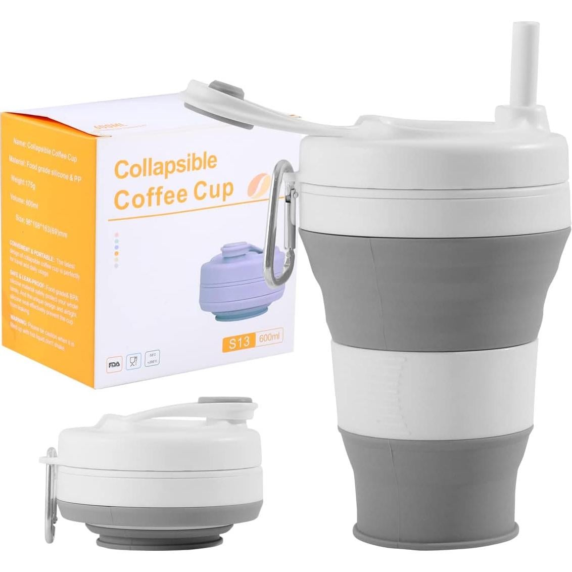 Taza de Viaje Plegable YEEWORIG 600 ml a Prueba de Fugas Gris