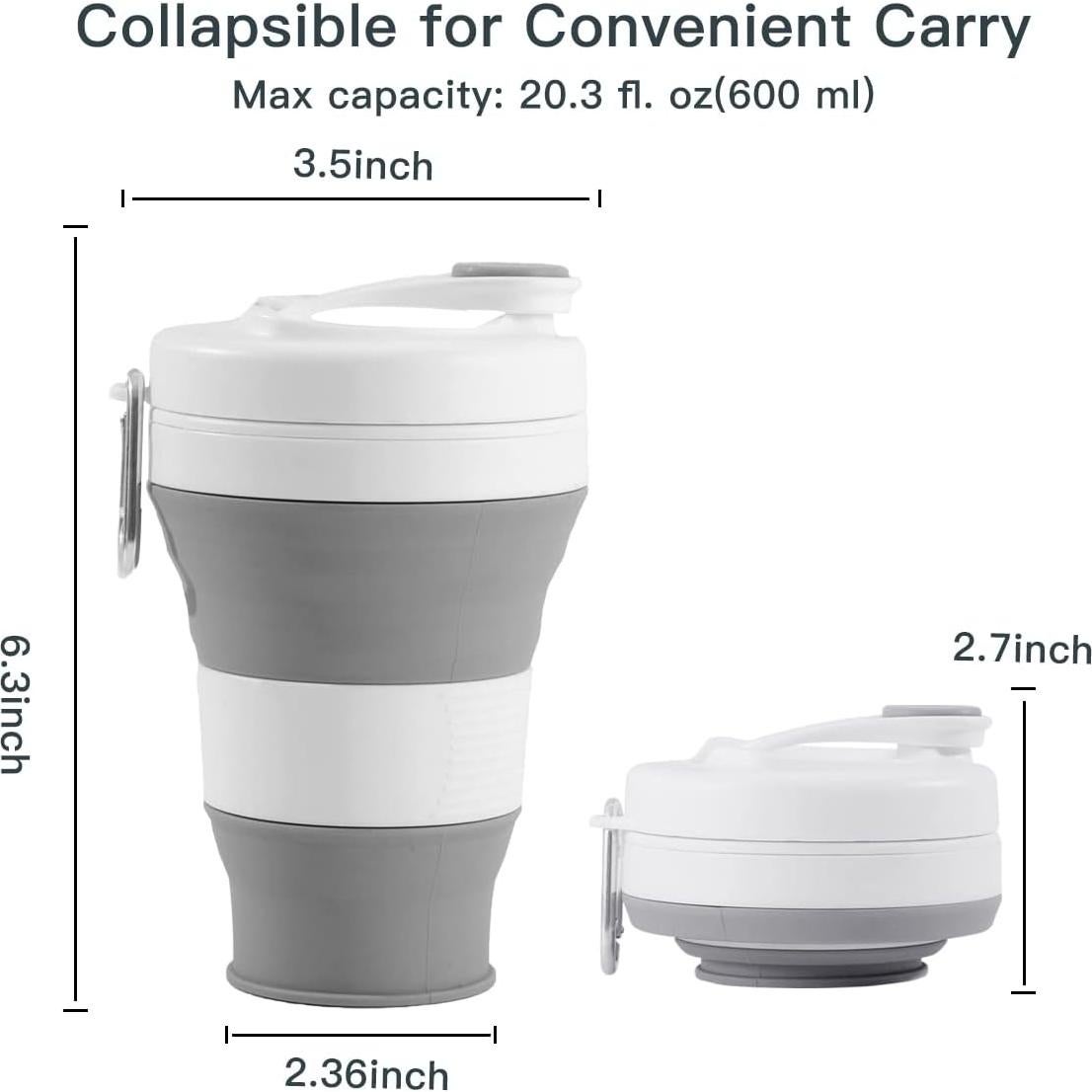 Taza de Viaje Plegable YEEWORIG 600 ml a Prueba de Fugas Gris