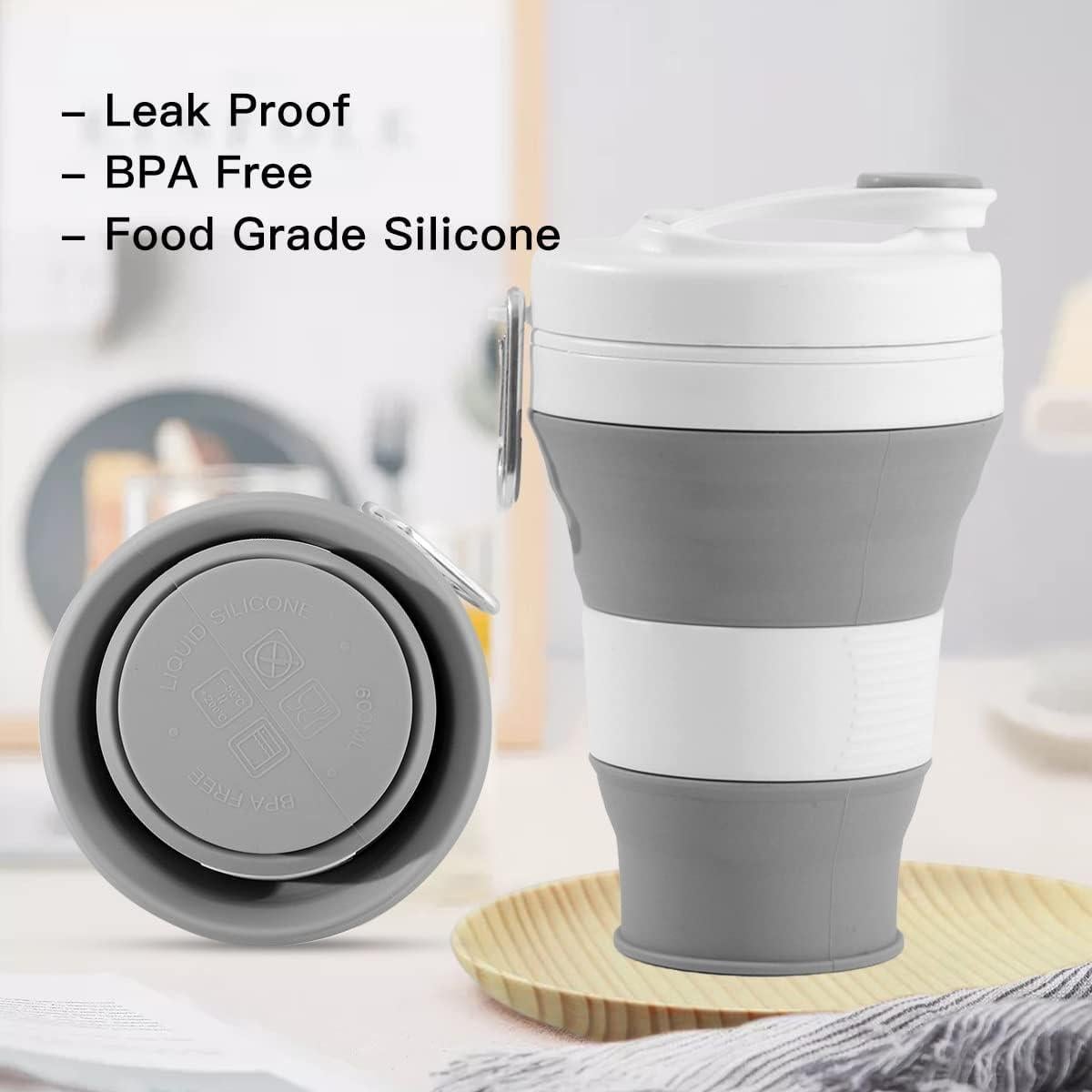 Taza de Viaje Plegable YEEWORIG 600 ml a Prueba de Fugas Gris