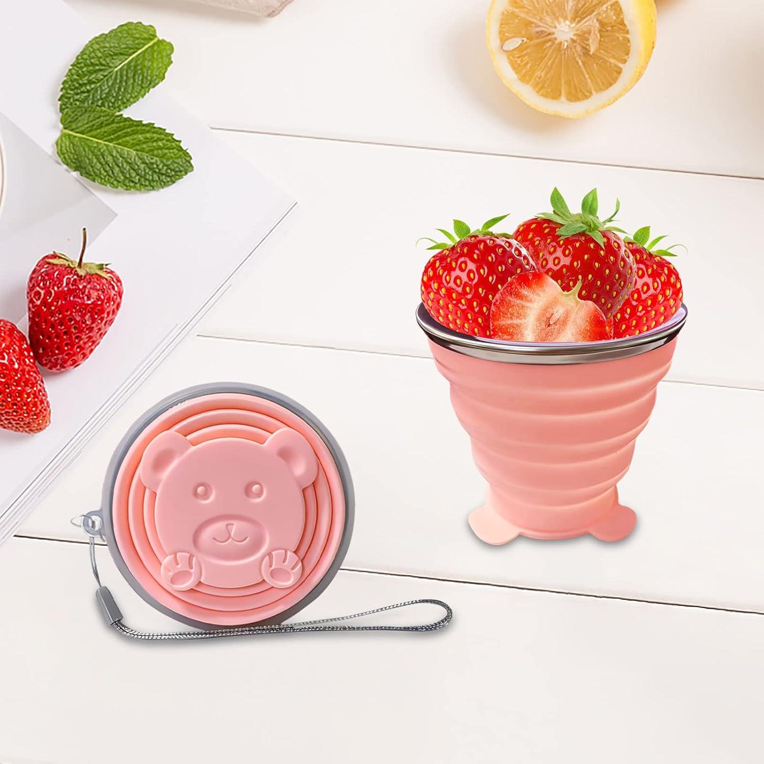 Taza Plegable de Silicona FINDWORLD 200ml Rosa para Viajes