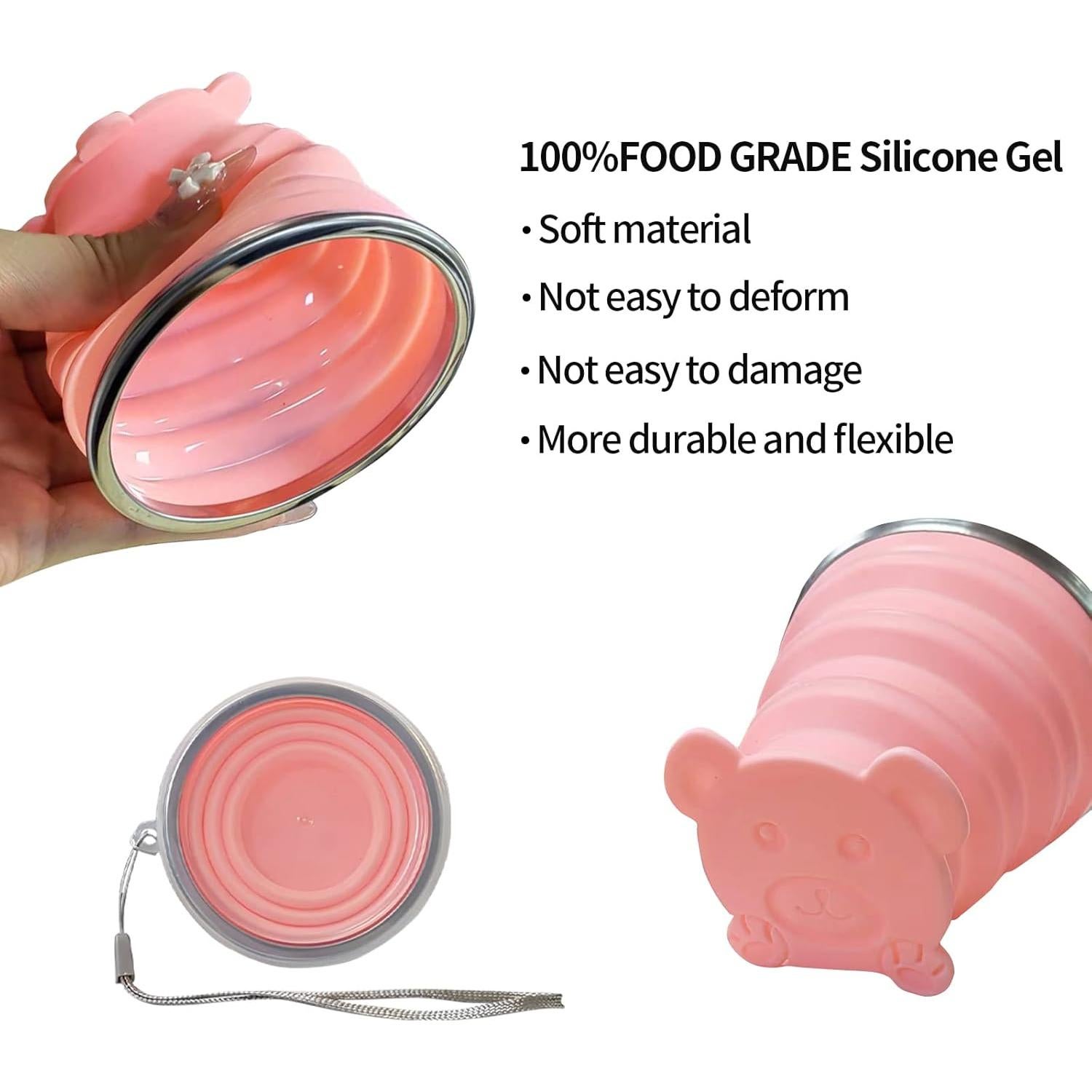 Taza Plegable de Silicona FINDWORLD 200ml Rosa para Viajes