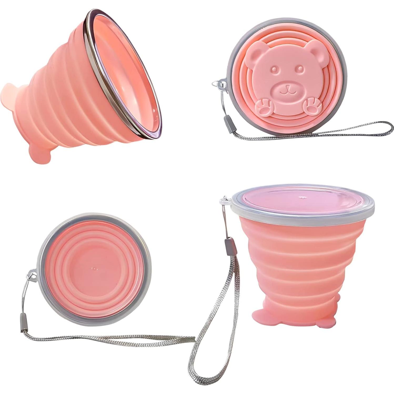 Taza Plegable de Silicona FINDWORLD 200ml Rosa para Viajes