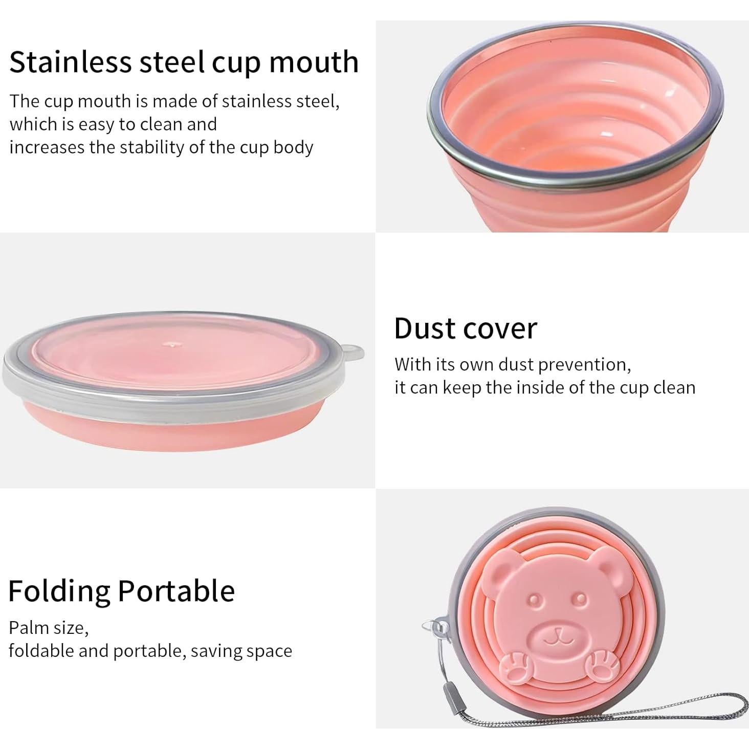 Taza Plegable de Silicona FINDWORLD 200ml Rosa para Viajes