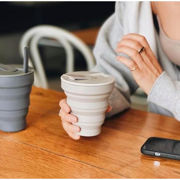 Taza colapsable HuNu 12oz Gris Cálido - Silicona Reutilizable