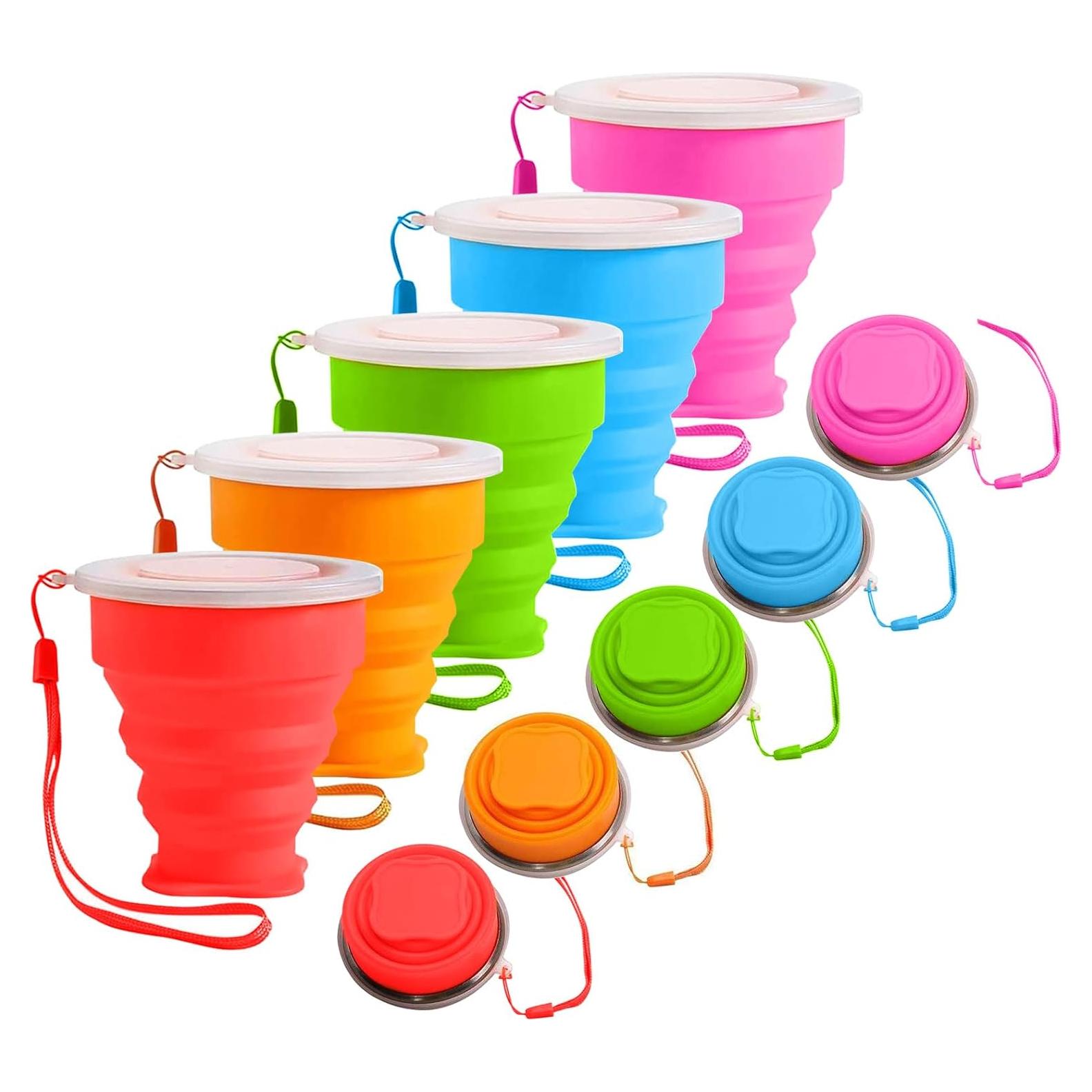 Juego de 5 Tazas Plegables de Silicona QEEYON para Viaje