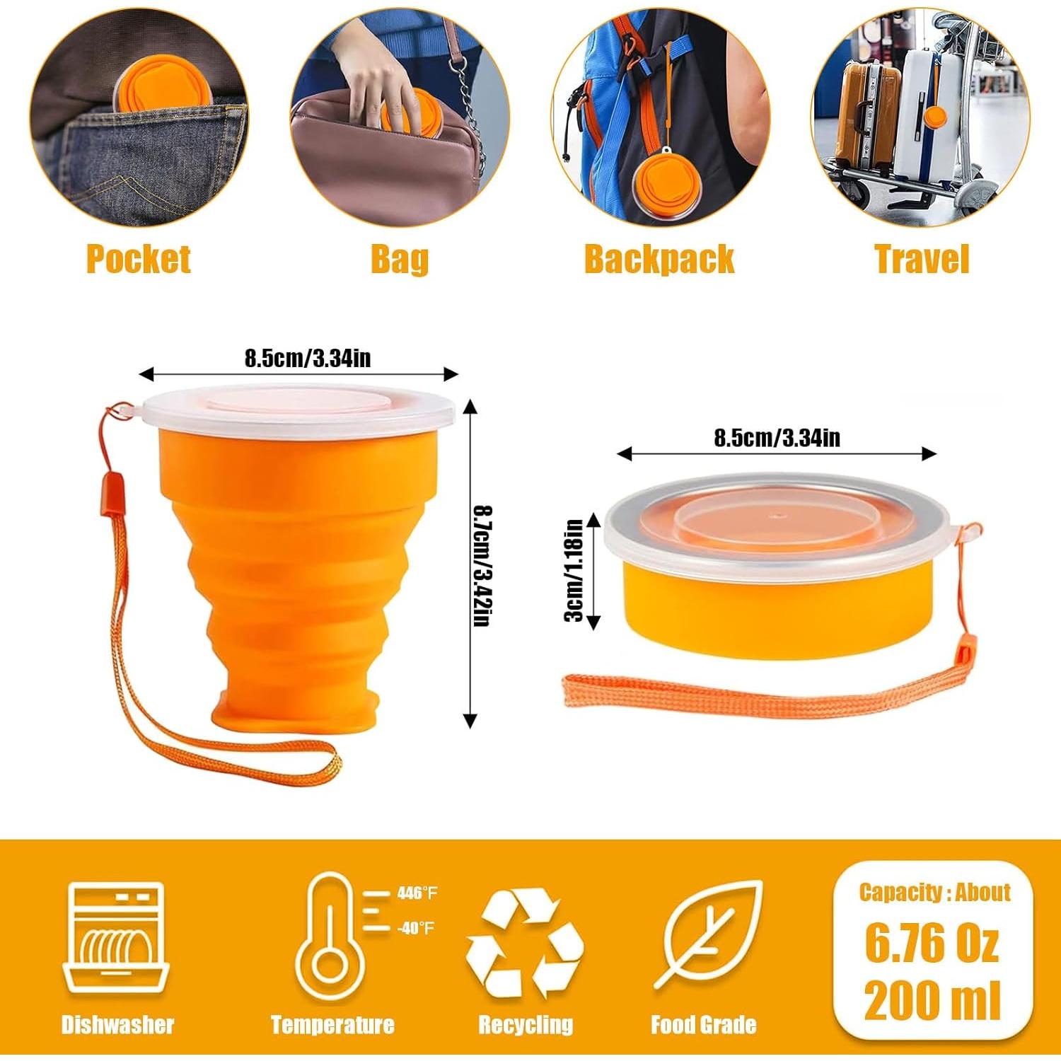 Juego de 5 Tazas Plegables de Silicona QEEYON para Viaje