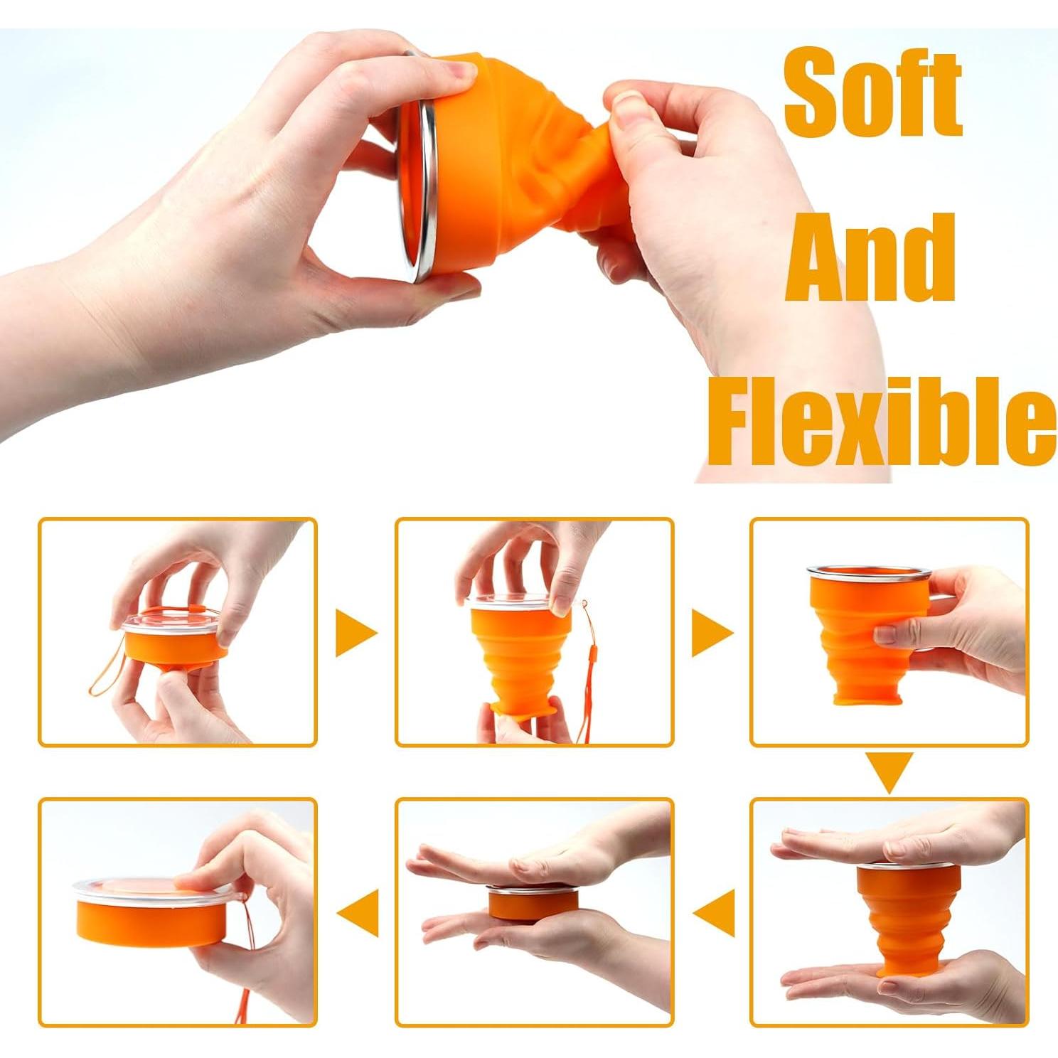 Juego de 5 Tazas Plegables de Silicona QEEYON para Viaje